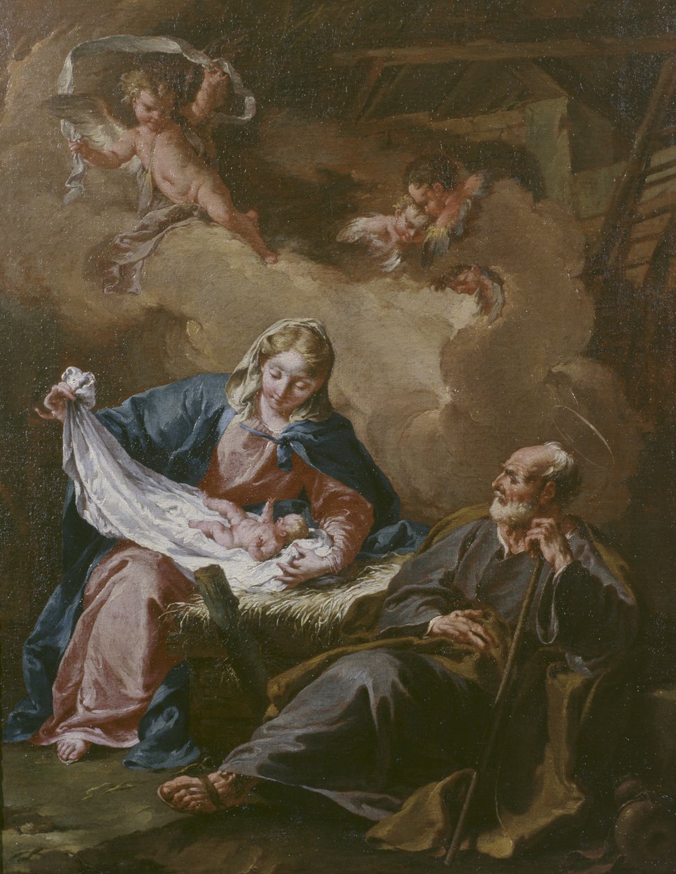 Kutsal Aile c.1730-40 (tuval üzerine yağlı boya) (ayrıca bkz. 101586) by Giovanni Battista Pittoni