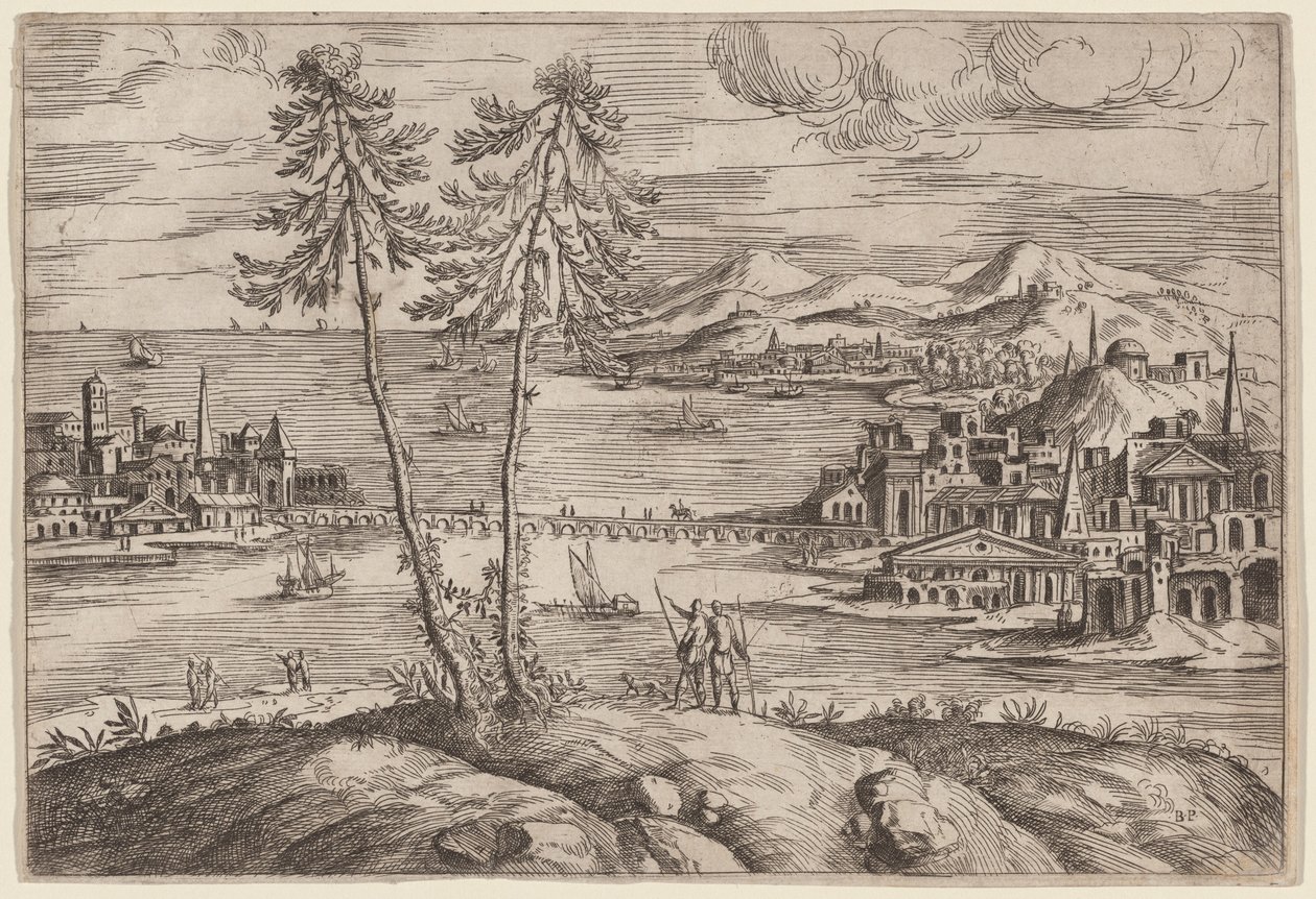 İki Ağaçlı Manzara by Giovanni Battista Pittoni