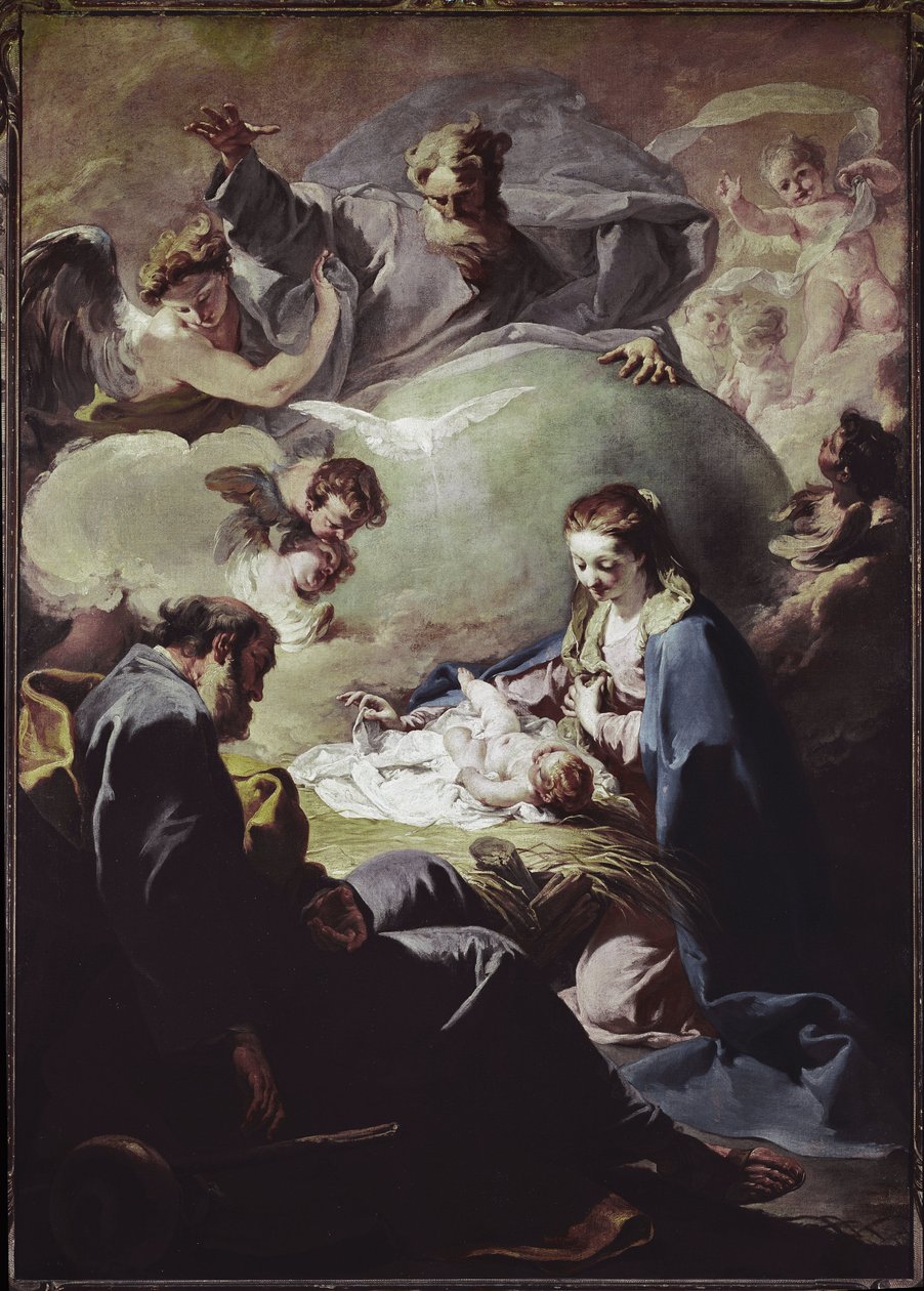 Her Şeye Gücü Yeten ve Kutsal Ruh ile Doğuş. (tuval üzerine yağlı boya, yaklaşık 1740) by Giovanni Battista Pittoni