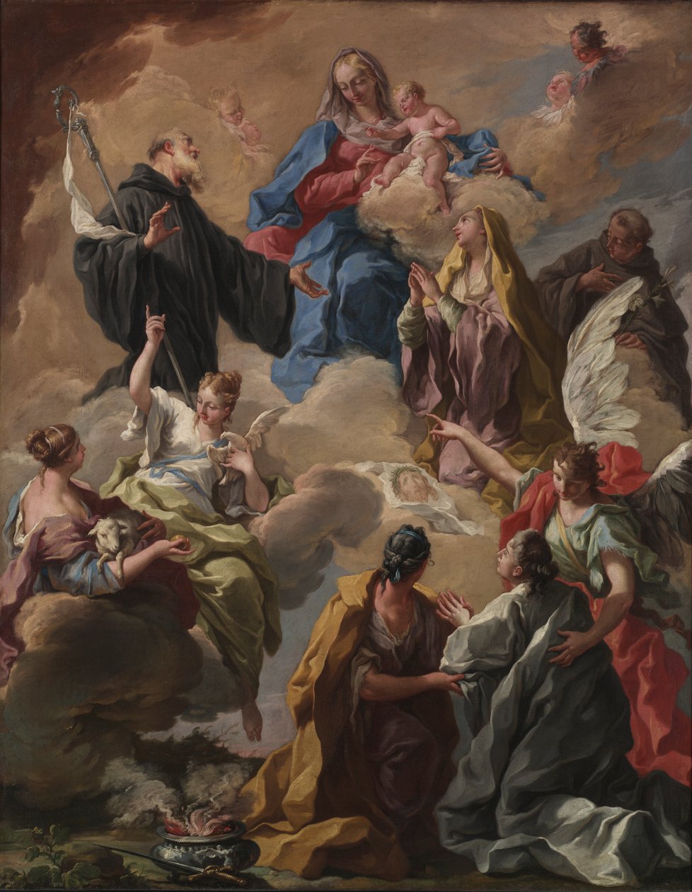 Bakire ve Çocuğa Dindar Bir Kadın Sunan Azizler by Giovanni Battista Pittoni
