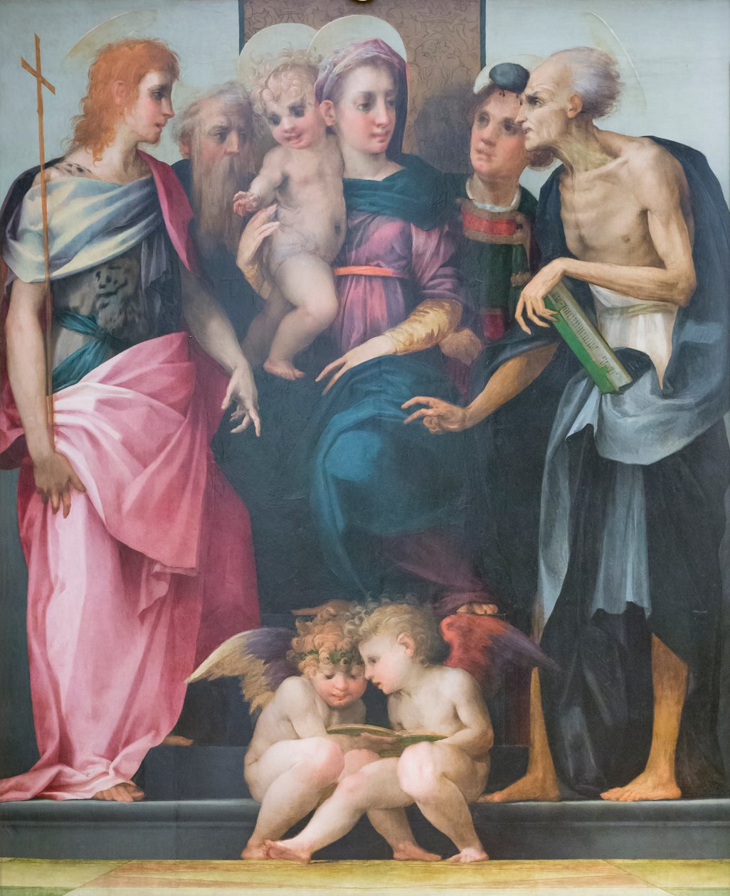 Azizlerle taçlandırılmış Madonna, Santa Maria Nuova hastanesinin mihrabı by Giovanni Battista Rosso Fiorentino
