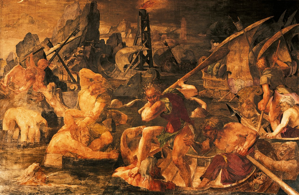 Deniz savaşı, fresk Francis I Galerisi, Chateau de Fontainebleau (UNESCO tarafından bir Dünya Mirası Alanı) by Giovanni Battista Rosso Fiorentino