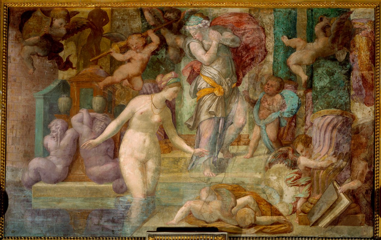 Fontainebleau Okulu: Çeşmedeki Venüs. Giovanni Battista tarafından yapılan tablo Jacopo Rosso (1494-1541) tarafından by Giovanni Battista Rosso Fiorentino
