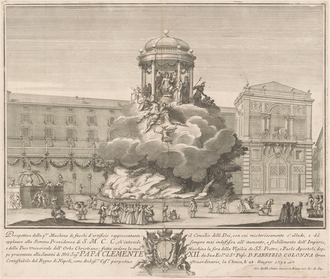 1732 Chinea için Prima Macchina: Tanrıların Konseyi by Giovanni Battista Sintes, after Nicola Michetti