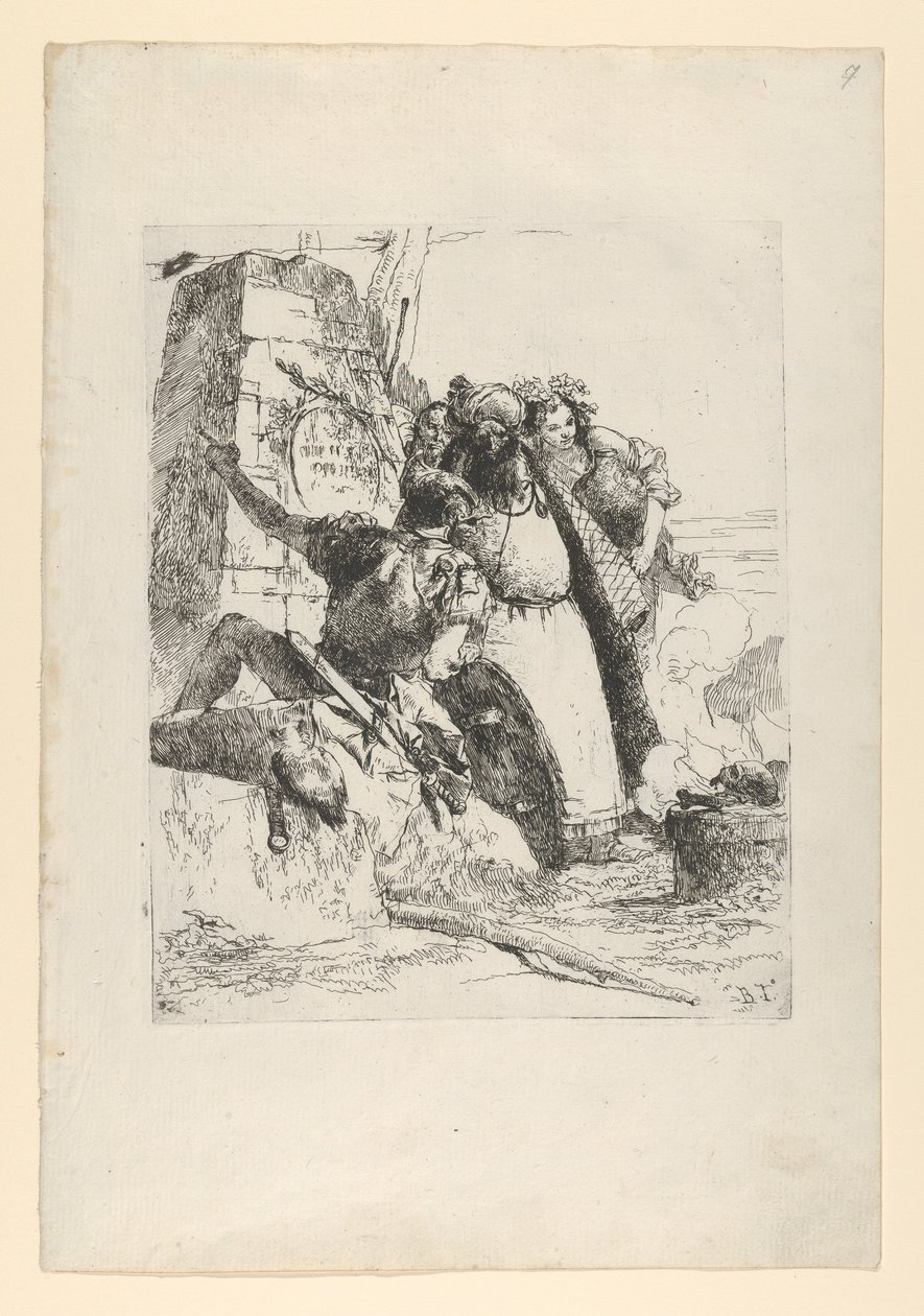 Bir sihirbaz, bir asker ve Scherzi d..., yak. 1743-50. by Giovanni Battista Tiepolo