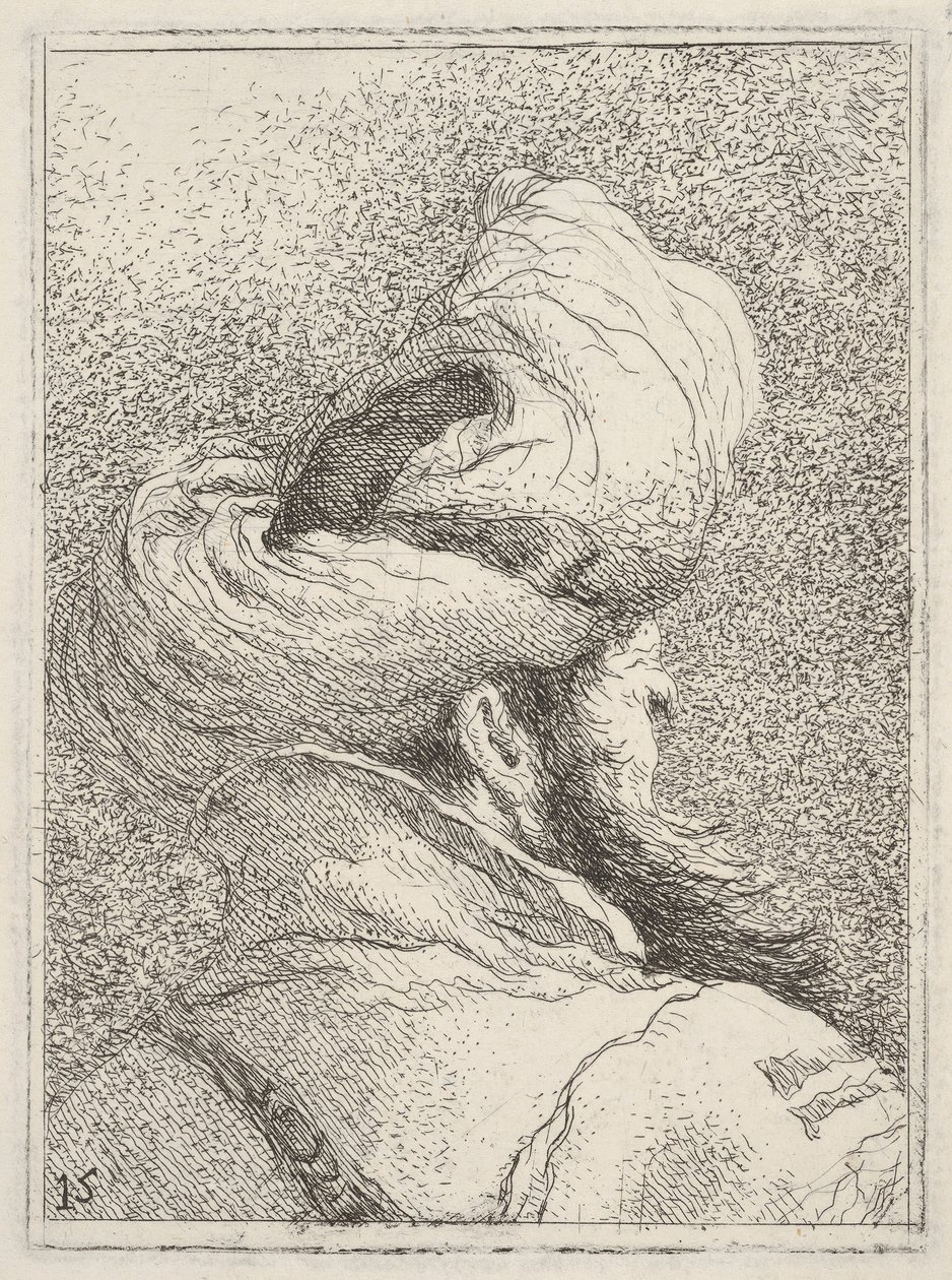 Dörtte üç oranında arkadan büstü uzunluğunda tasvir edilen türban takan sakallı adam..., yakl. 1770. by Giovanni-Battista Tiepolo