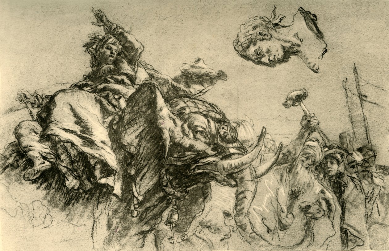 Doğulu kadın bir filin üzerinde. Bir Roma İmparatoru büstü, 1752-1753, 1928 by Giovanni Battista Tiepolo