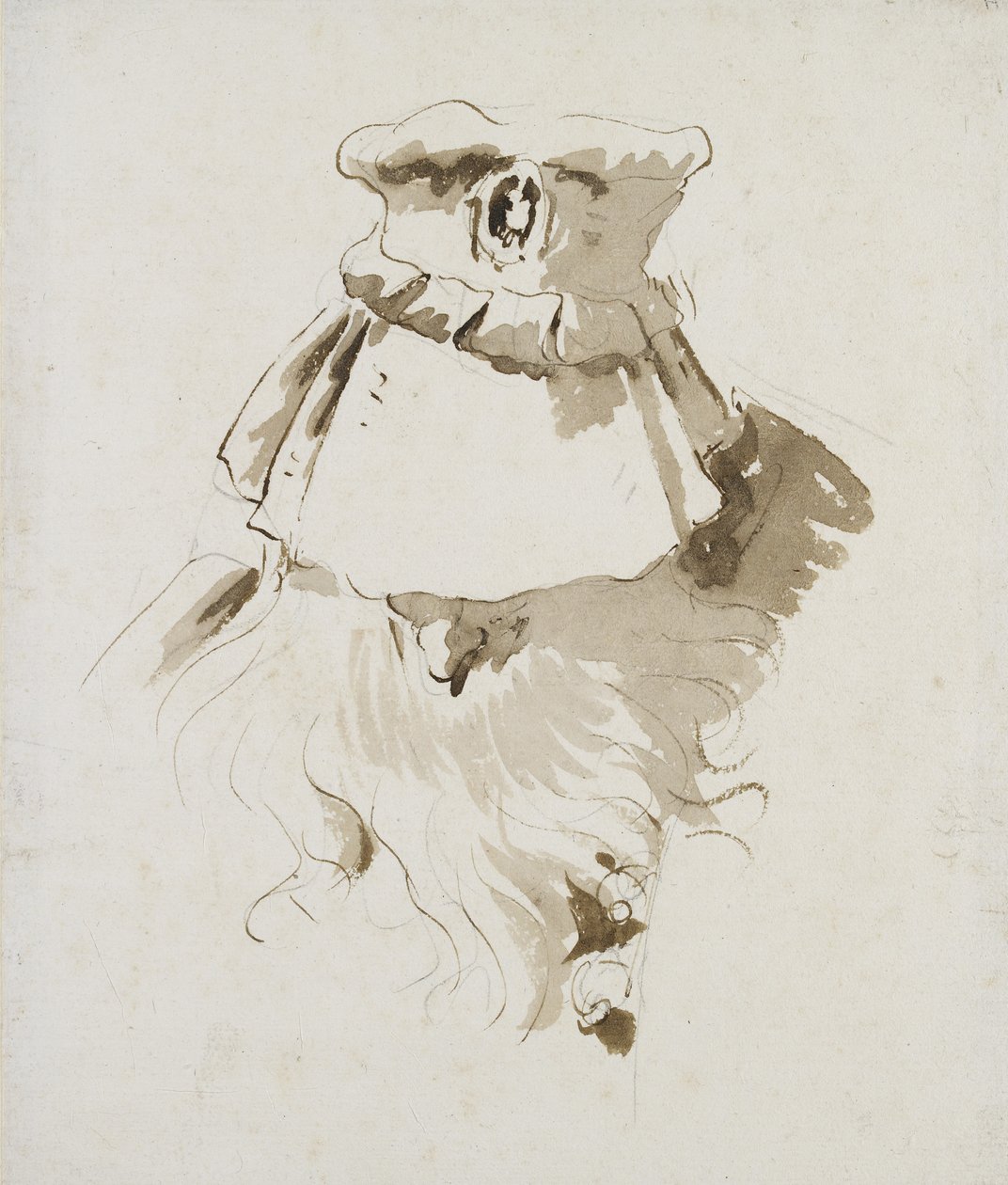 Sakallı bir adamın başı (beyaz kağıt üzerinde siyah tebeşir üzerine kahverengi yıkamalı kalem ve kahverengi mürekkep) by Giovanni Battista Tiepolo