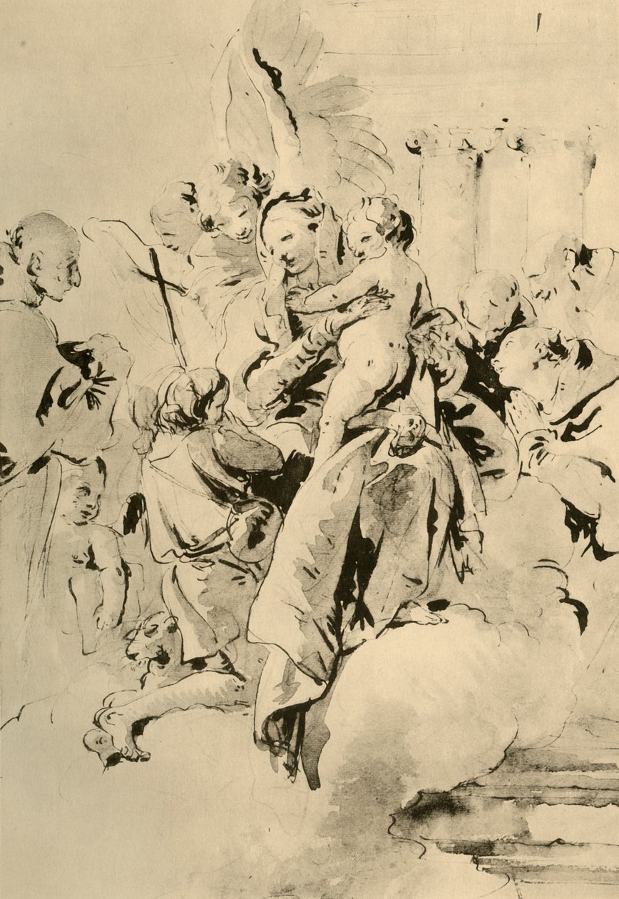 Azizler ve Melekler ile Madonna, 18. yüzyılın ortaları, 1928 by Giovanni Battista Tiepolo