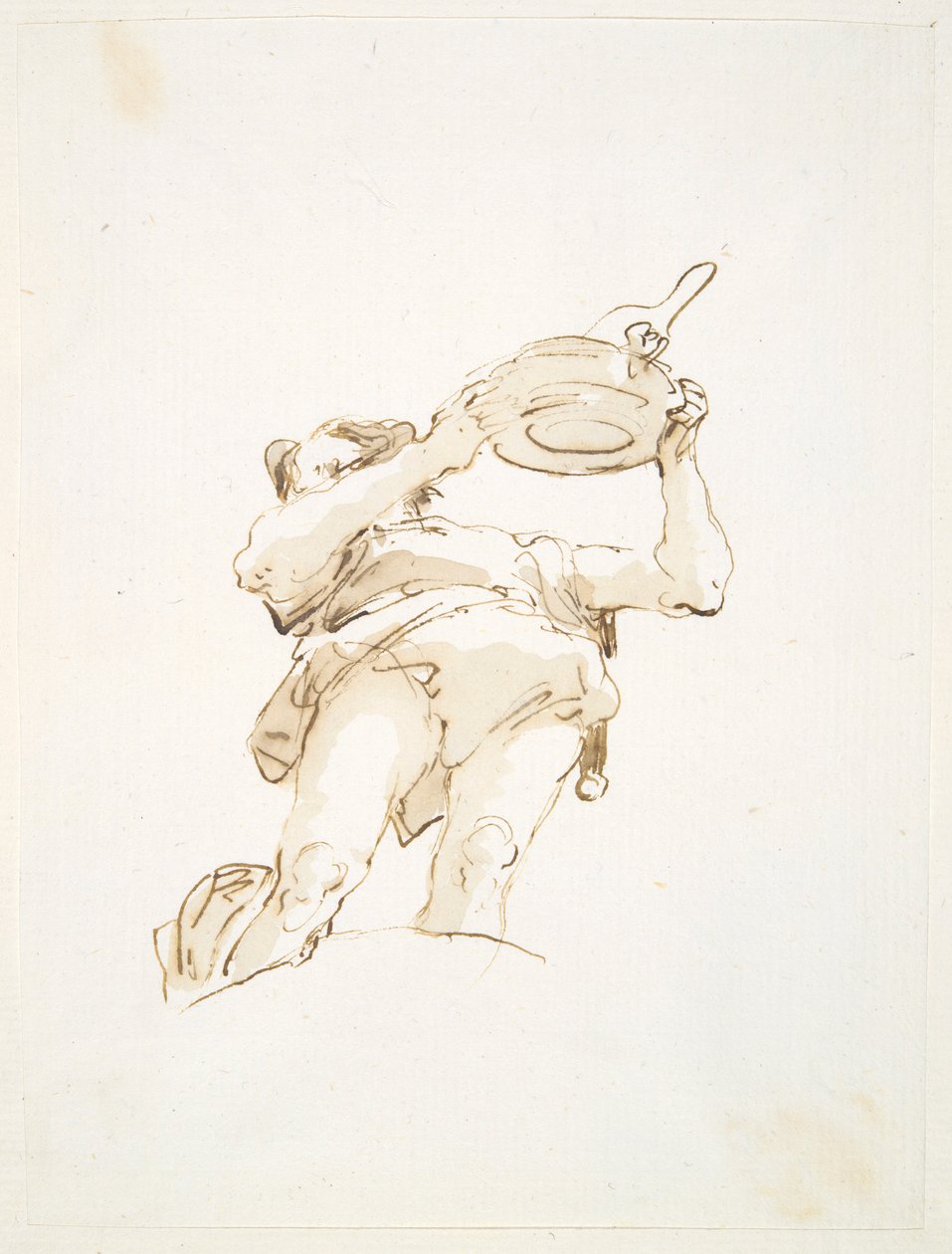 Aşağıdan görülen, kümes hayvanı ile bir tepsi taşıyan erkek figürü by Giovanni Battista Tiepolo