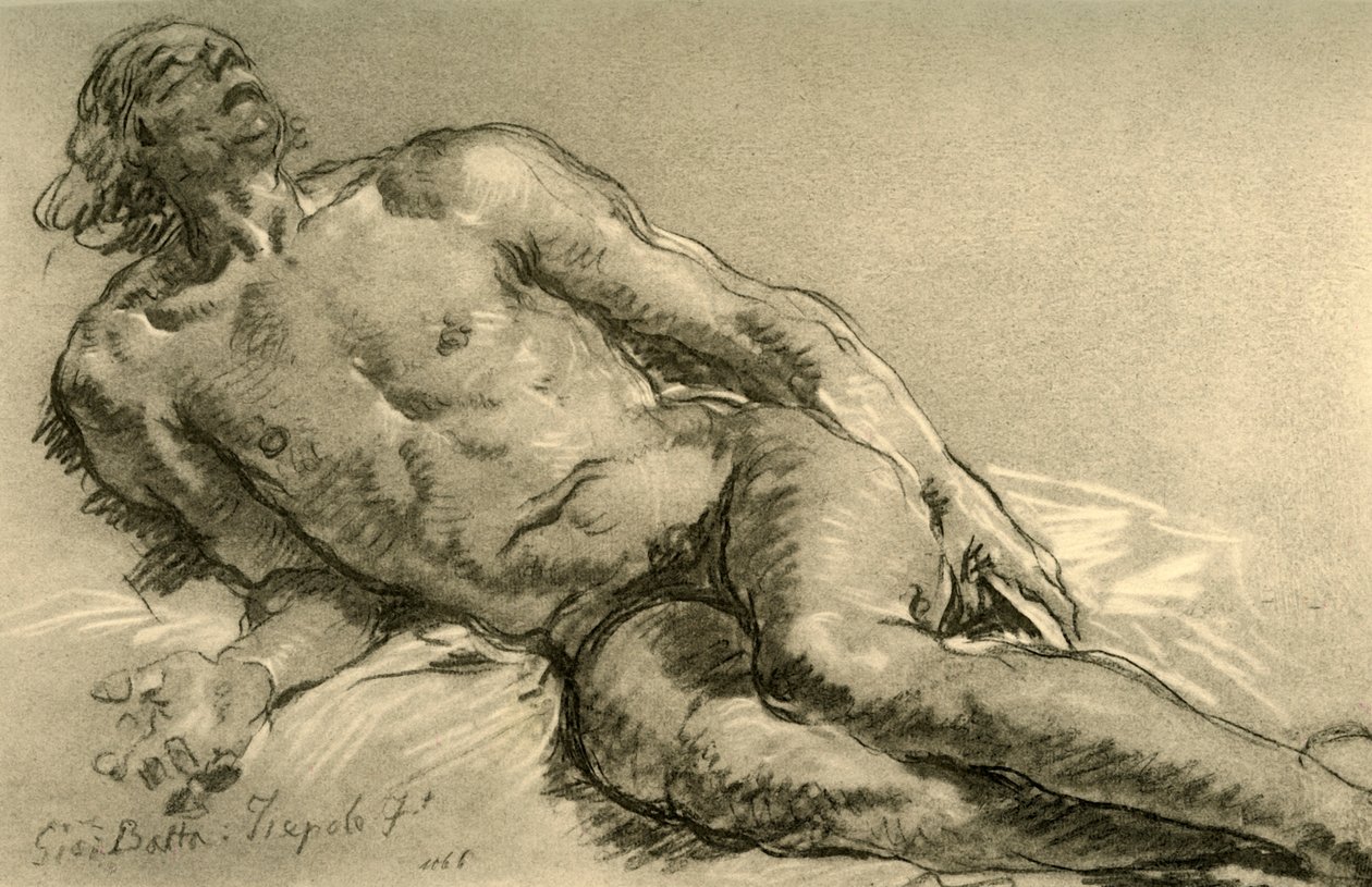 Çıplak uzanmış, vücudun üst yarısı kısmen yükseltilmiş, 1752, 1928 by Giovanni Battista Tiepolo