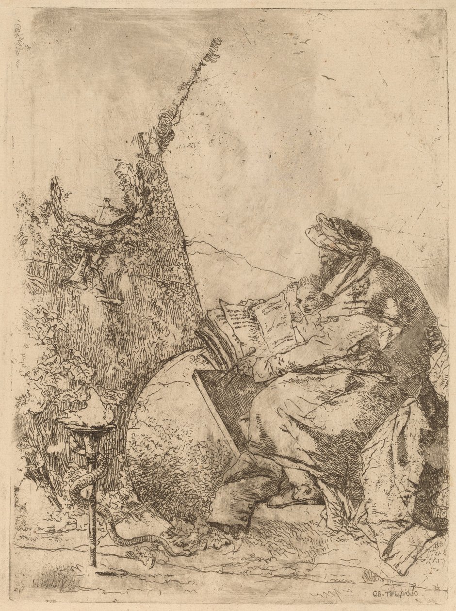 Filozof Oturan, Küre, Kitap ve Pusula ile by Giovanni Battista Tiepolo