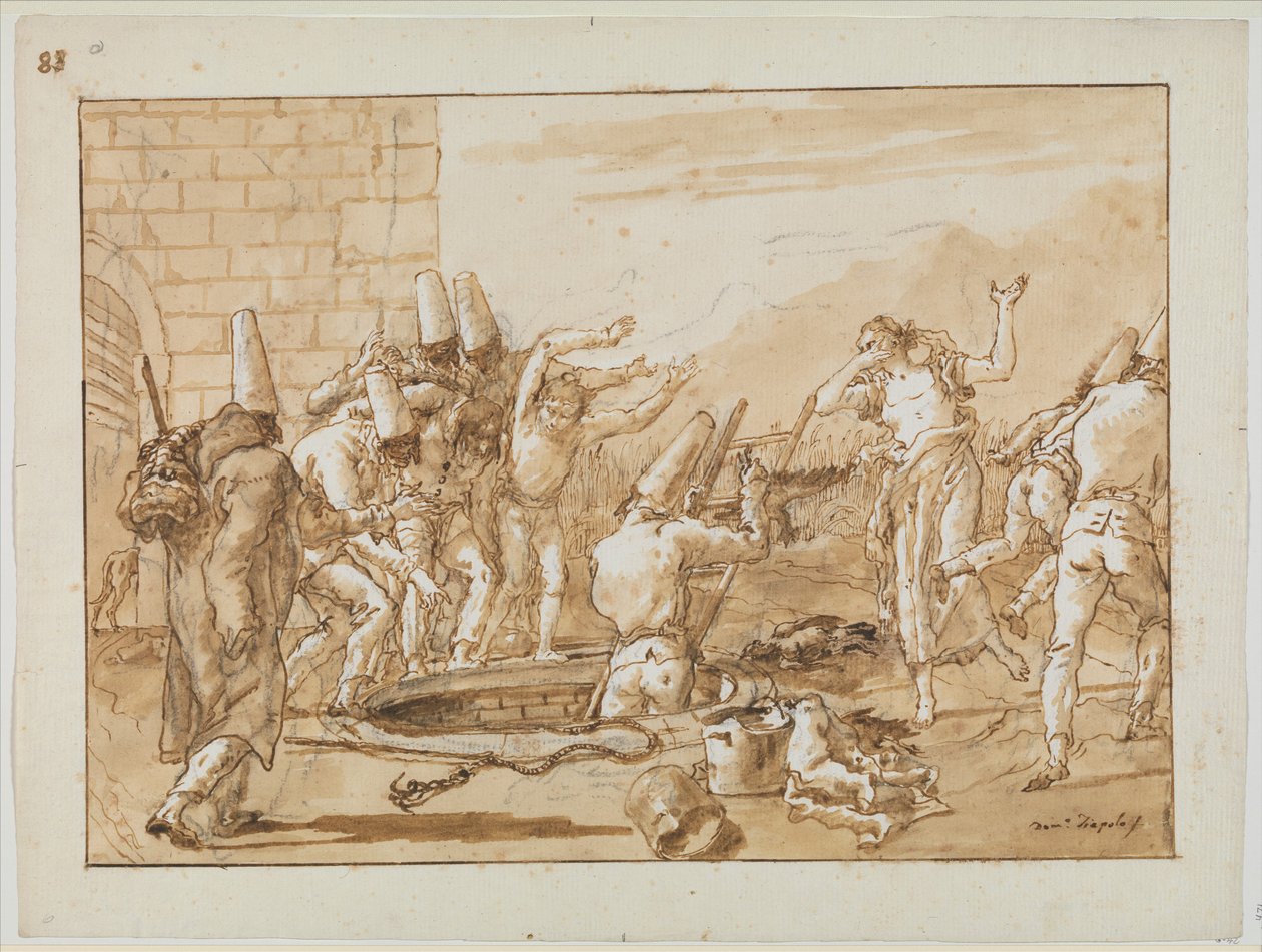 Punchinello Bir Kuyudan Ölü Kümes Hayvanlarını Alma, 1800 dolayları by Giovanni Battista Tiepolo