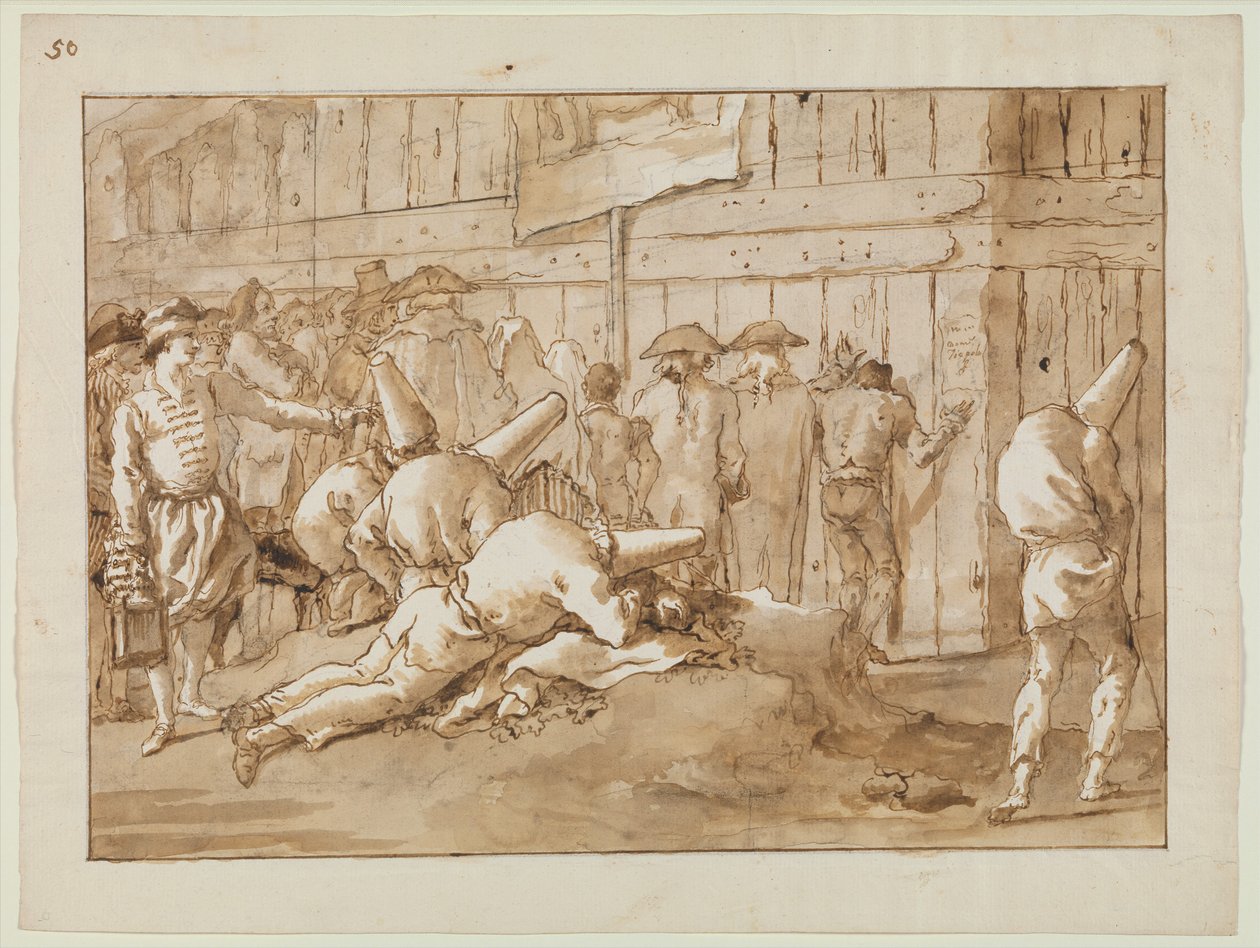 Bir Sirk Dışında Punchinellos, 1800 dolayları by Giovanni Battista Tiepolo