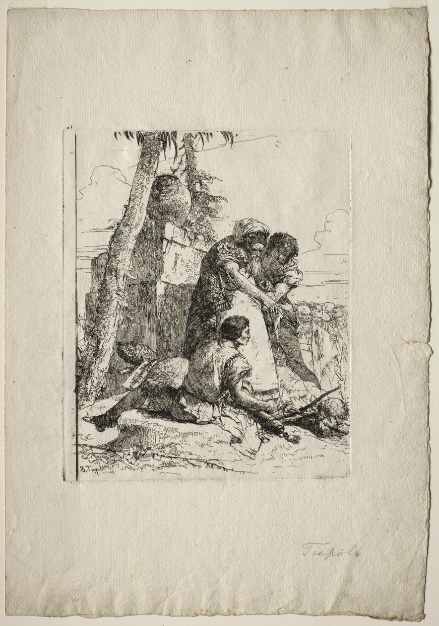 Scherzi di Fantasia: İki gence yanan bir kafa gösteren sihirbaz by Giovanni Battista Tiepolo