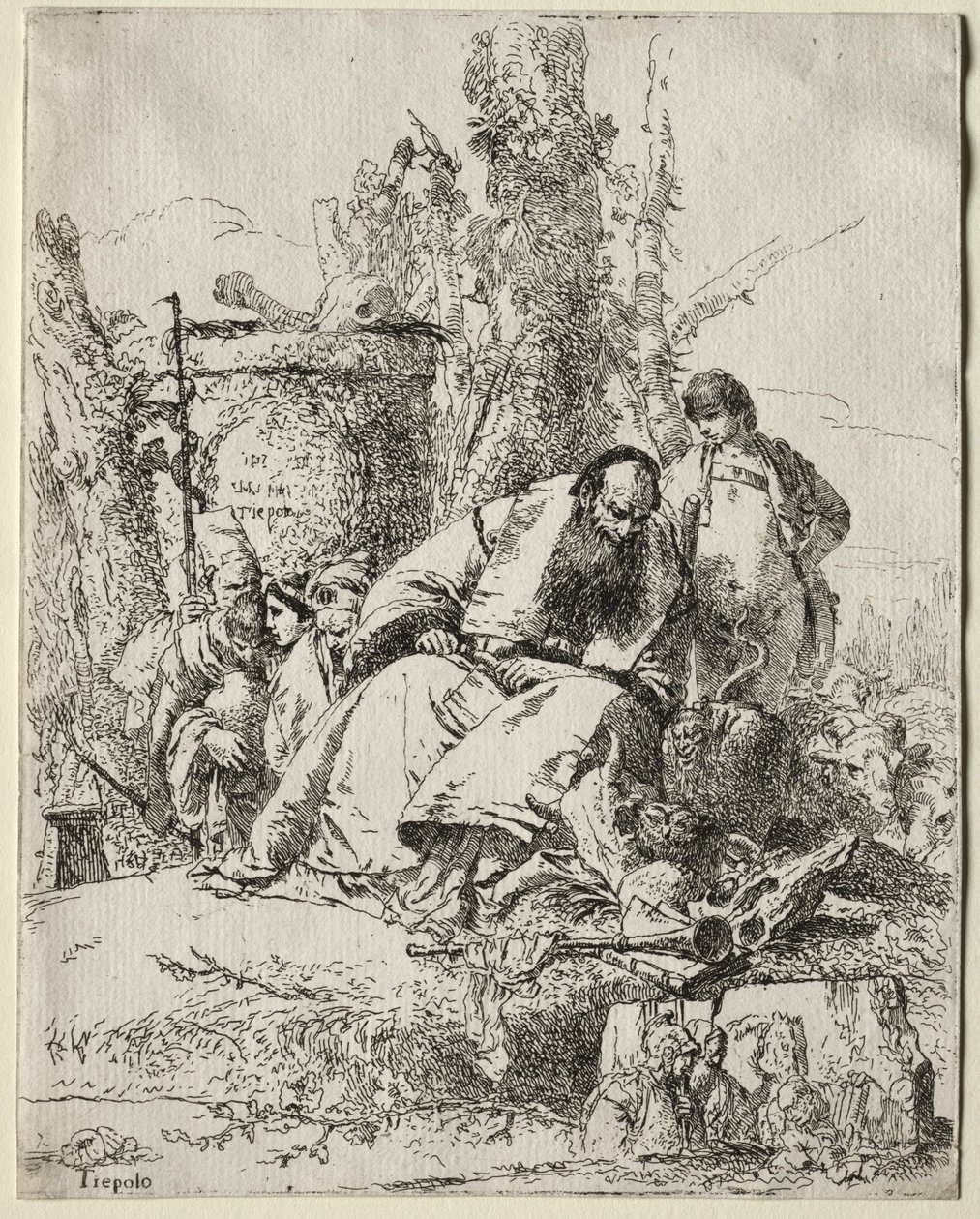 Scherzi: Oturan Sihirbaz, çocuk ve dört figür, 1735-40. by Giovanni Battista Tiepolo