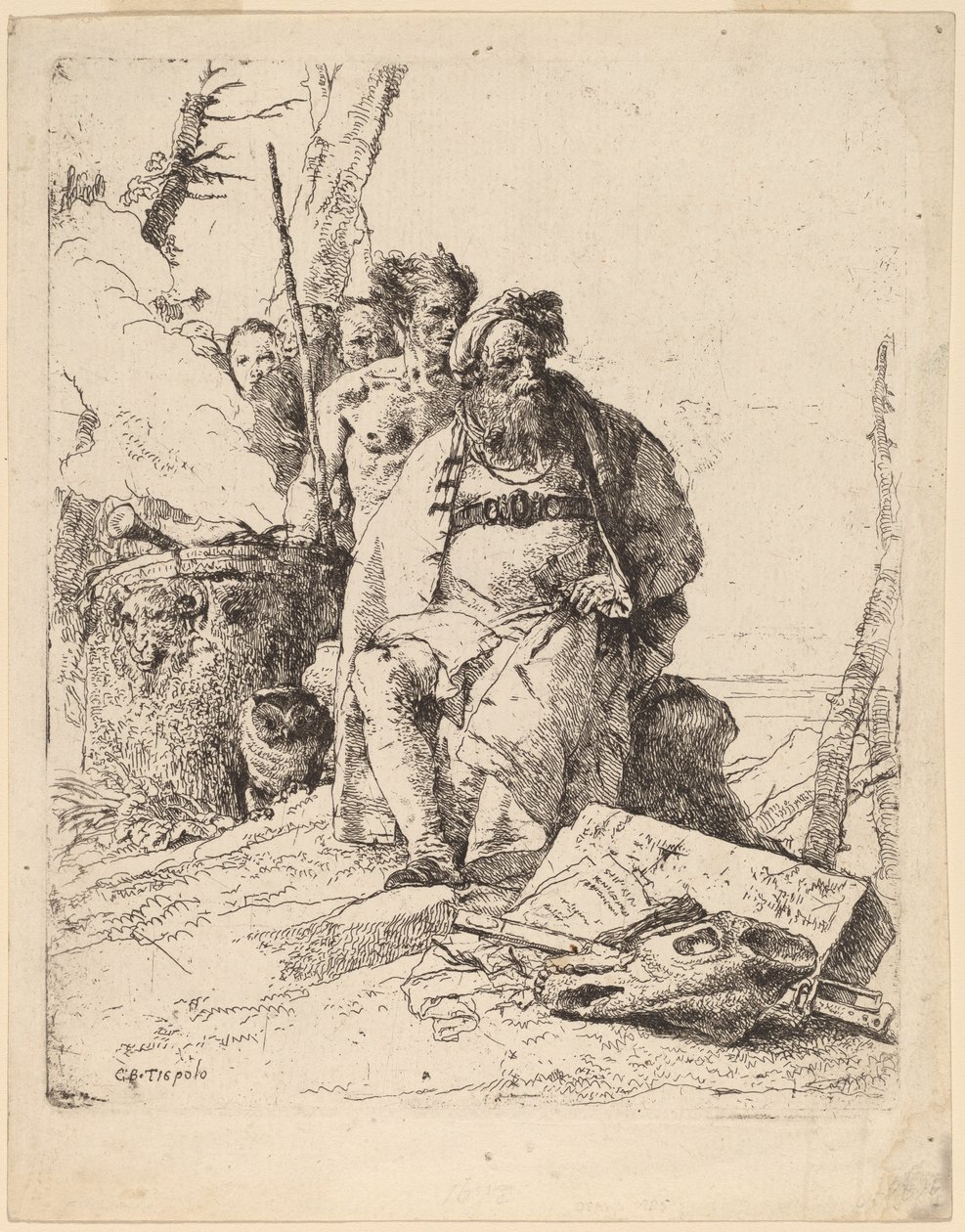 Bir Sunağın Yanında Diğer Figürlerle Oturan Sihirbaz by Giovanni Battista Tiepolo