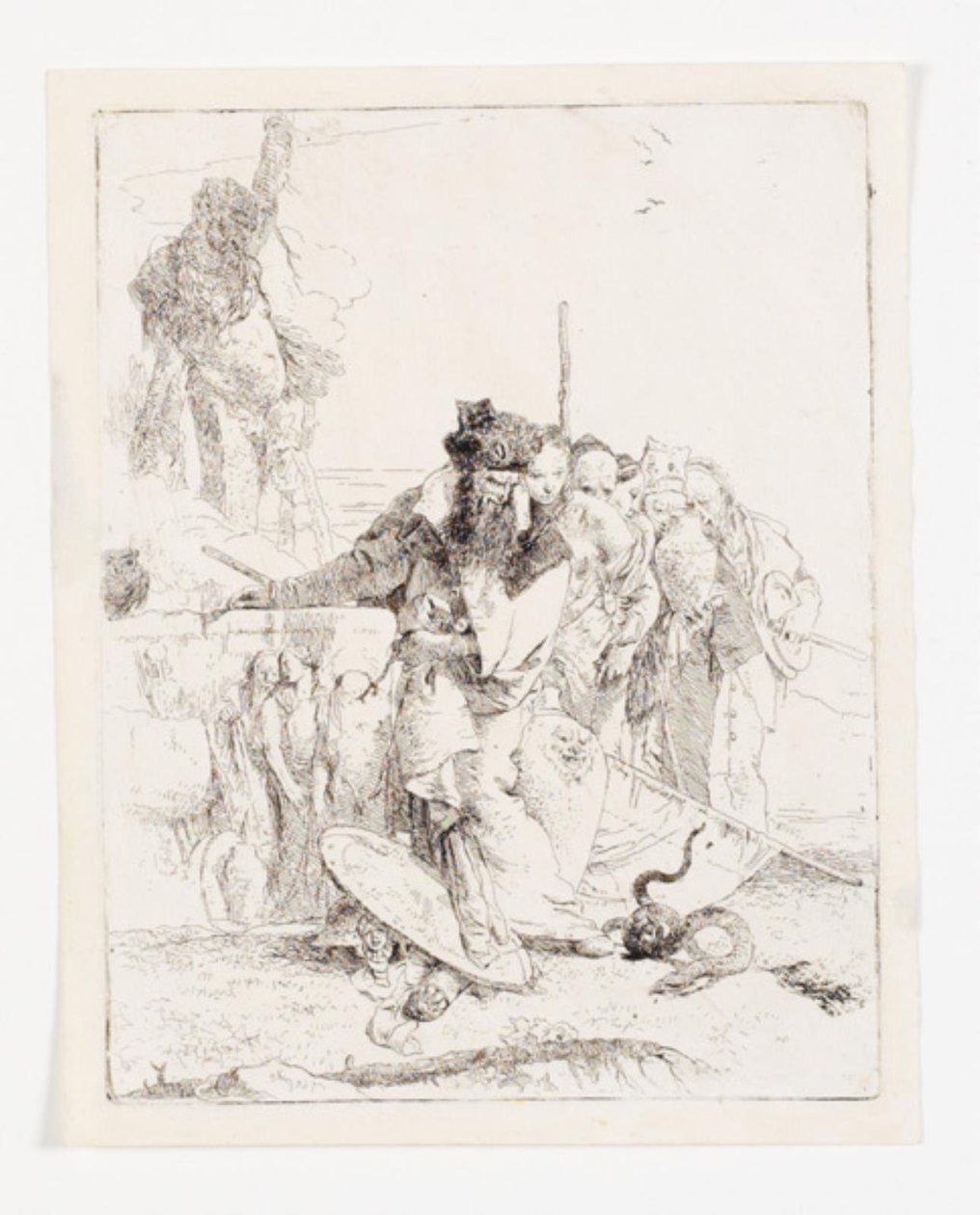 Altı kişi bir yılanı düşünüyor. Scherzi di fantasia serisinden dergi. (Rizzi 15; De Vesme 24) by Giovanni Battista Tiepolo