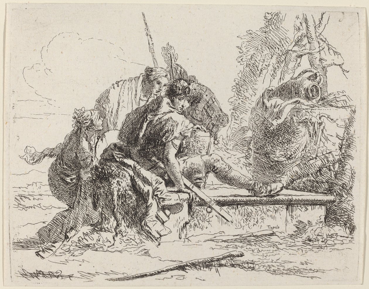 Bir Mezarda Oturan Asker, Çevresindeki Figürlerle by Giovanni Battista Tiepolo