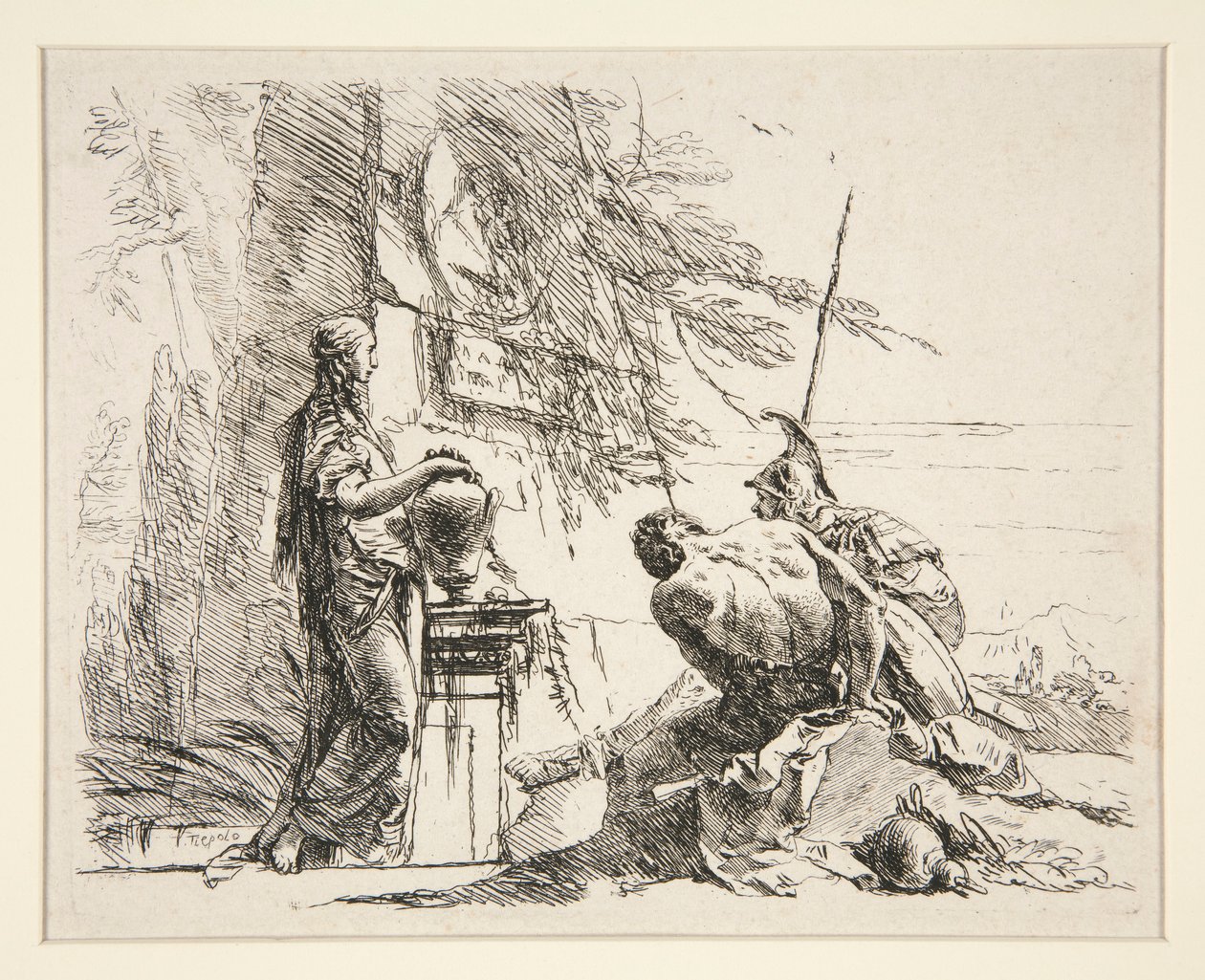 Vari Capricci dizisinden Dikilitaşın Önünde Duran Kadın ve Oturan Adam by Giovanni Battista Tiepolo