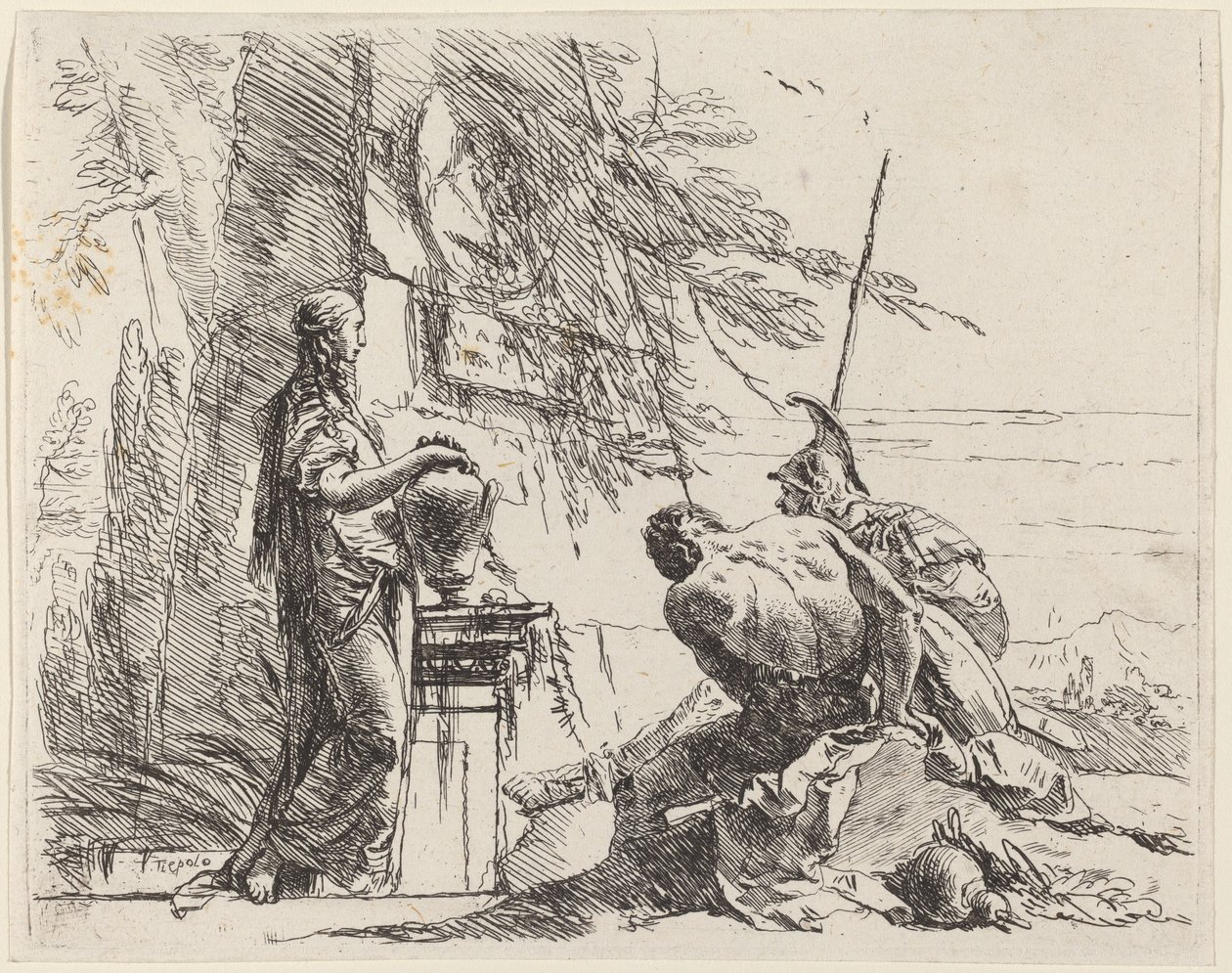 Bir Dikilitaşın Önünde Duran Kadın ve Oturan Erkekler by Giovanni Battista Tiepolo