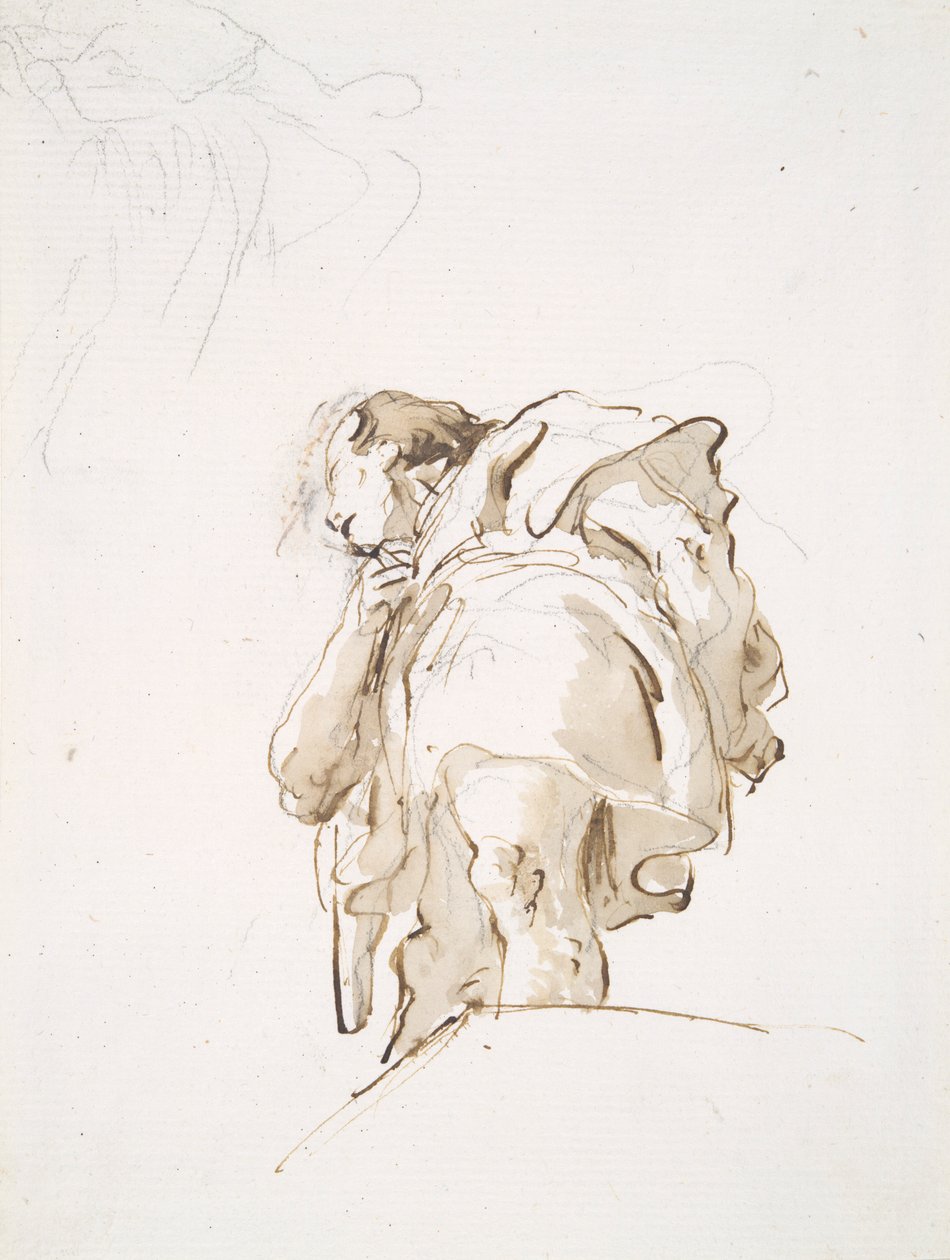 Aşağıdan eğik görülen ayakta erkek figürü by Giovanni Battista Tiepolo