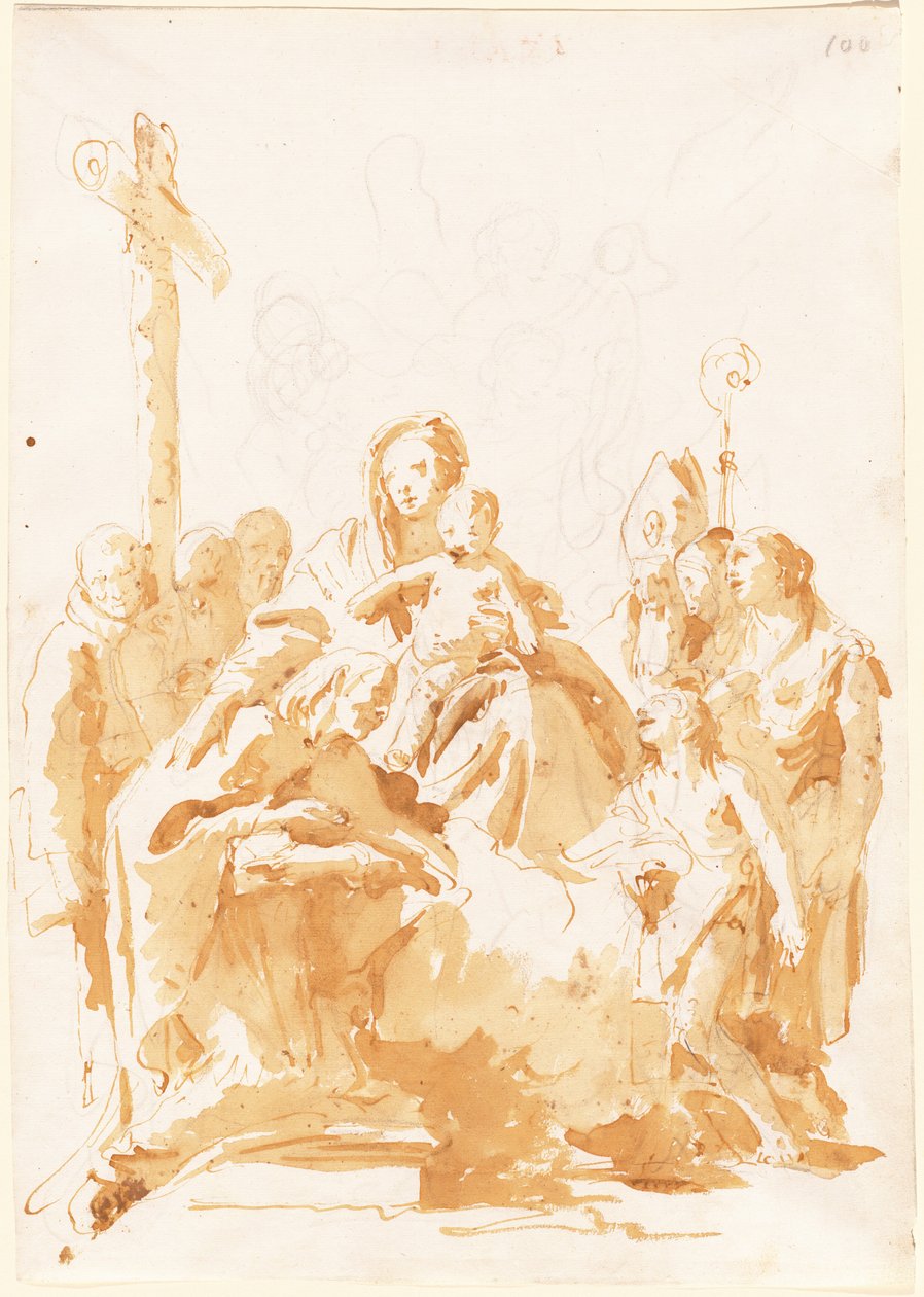 Piskoposlar, Rahipler ve Kadınlar Tarafından Tapılan Bakire ve Çocuk by Giovanni Battista Tiepolo