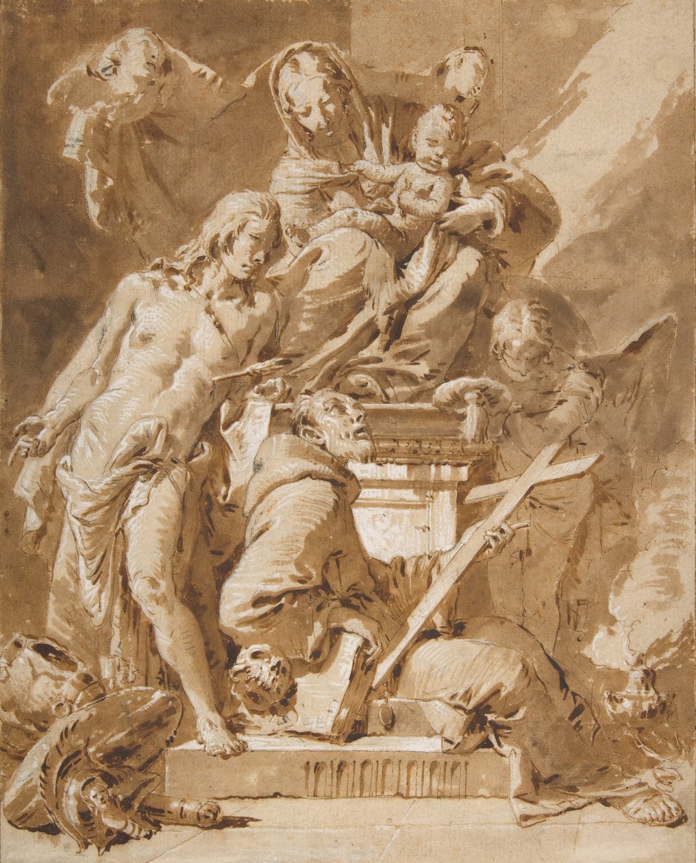 Aziz Sebastian ve Fransisken Aziz, 1696-1770 ile Enthroned Bakire ve Çocuk. by Giovanni Battista Tiepolo