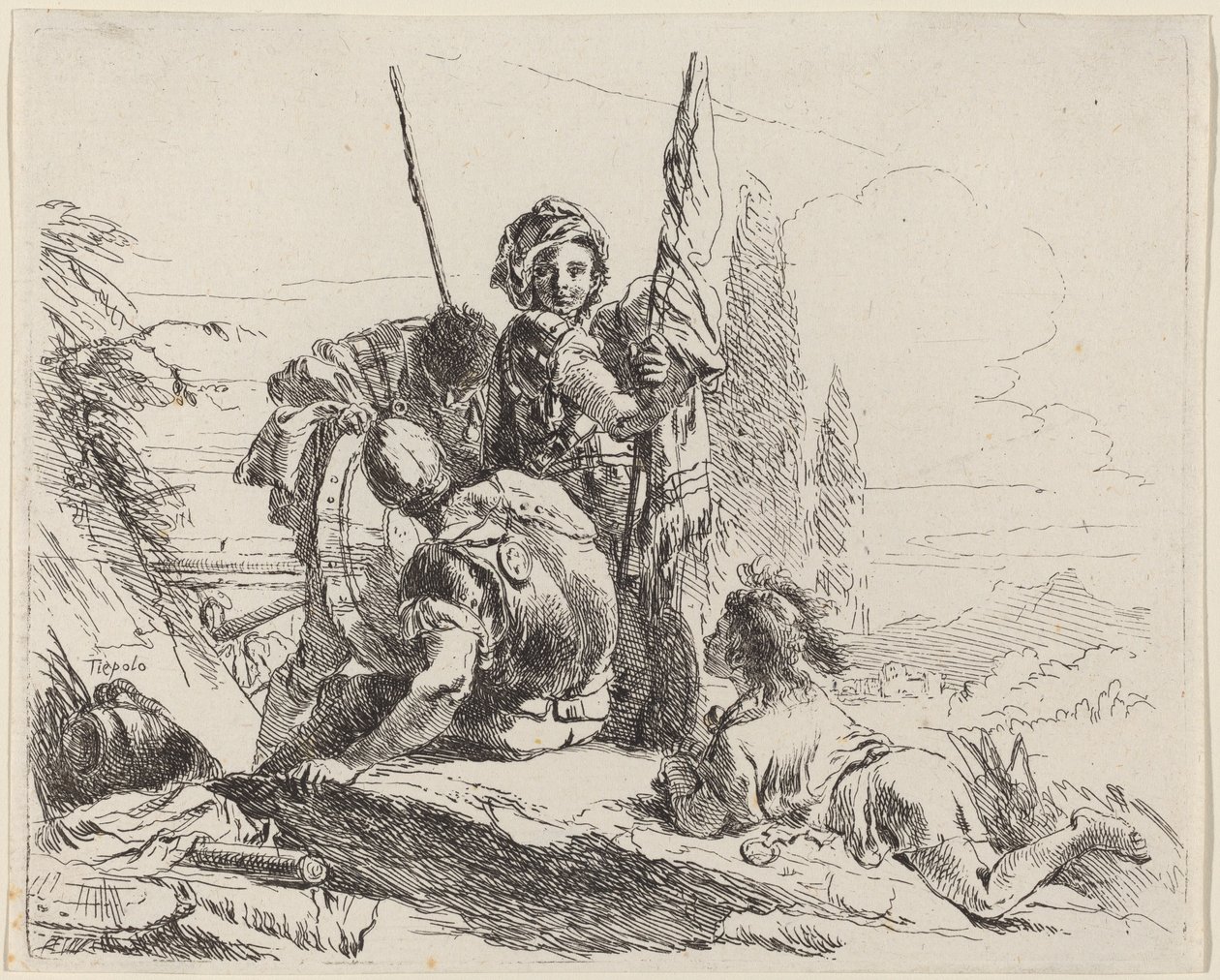 Üç Asker ve Bir Gençlik by Giovanni Battista Tiepolo