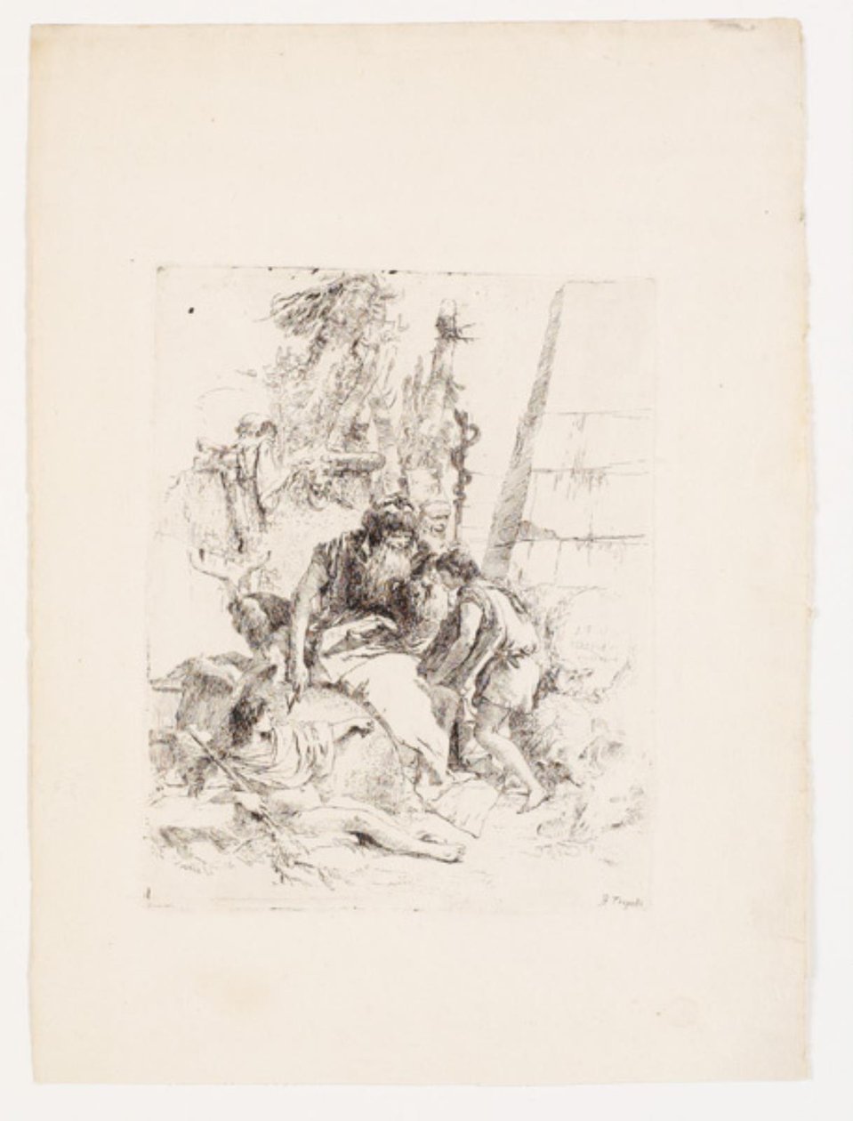 İki oturan büyücü ve iki genç by Giovanni Battista Tiepolo