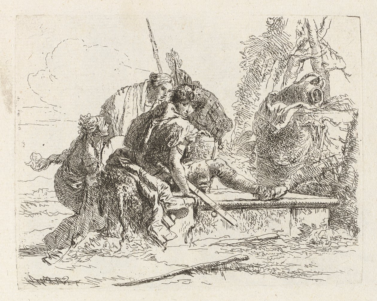 Vari capricci'den (Çeşitli Capriccios) İki Asker ve İki Kadın by Giovanni Battista Tiepolo