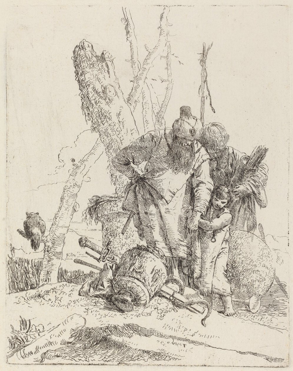 İki Sarıklı Sihirbaz ve Bir Çocuk by Giovanni Battista Tiepolo