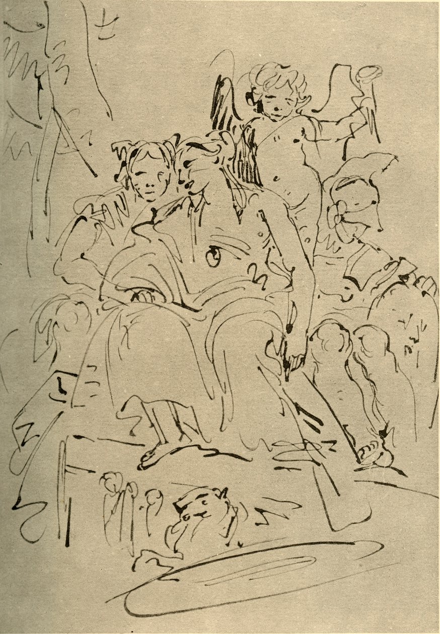 İki Kadın, Eros ve Bir Asker, 18. yüzyılın ortaları, 1928 by Giovanni Battista Tiepolo