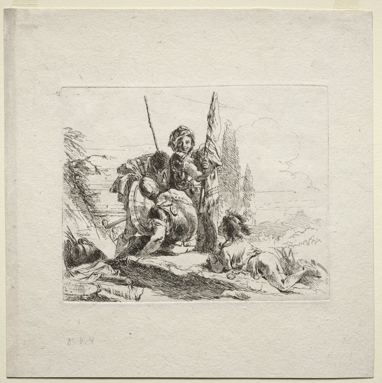 Çeşitli Kaprisler: Üç Asker ve Çocuk by Giovanni Battista Tiepolo
