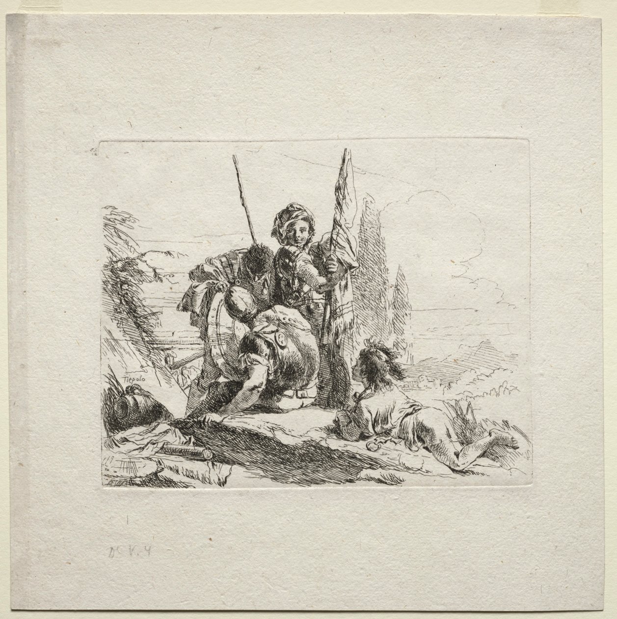 Çeşitli Kaprisler: Üç Asker ve Çocuk, 1785. by Giovanni Battista Tiepolo