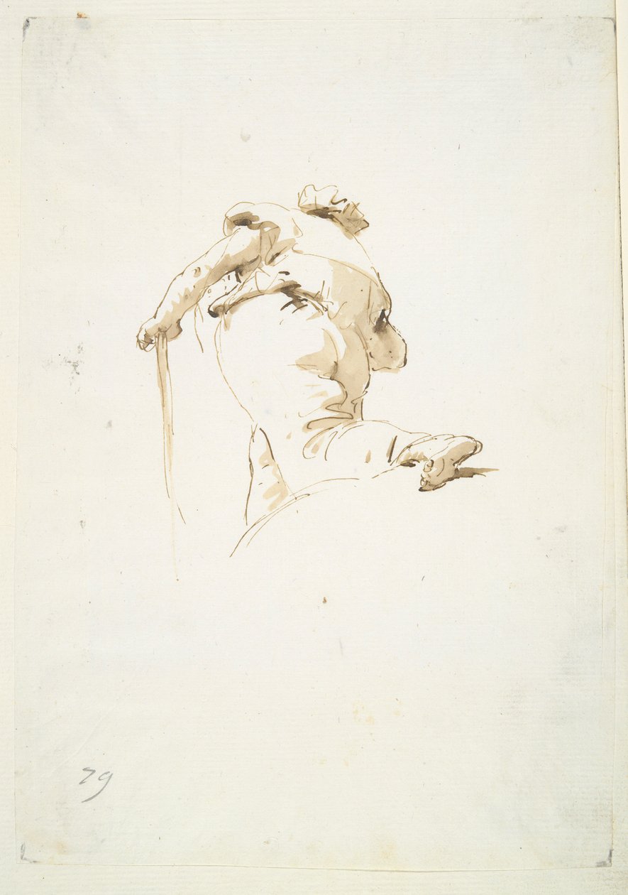 Aşağıdan eğik görülen yürüyen erkek figürü by Giovanni Battista Tiepolo