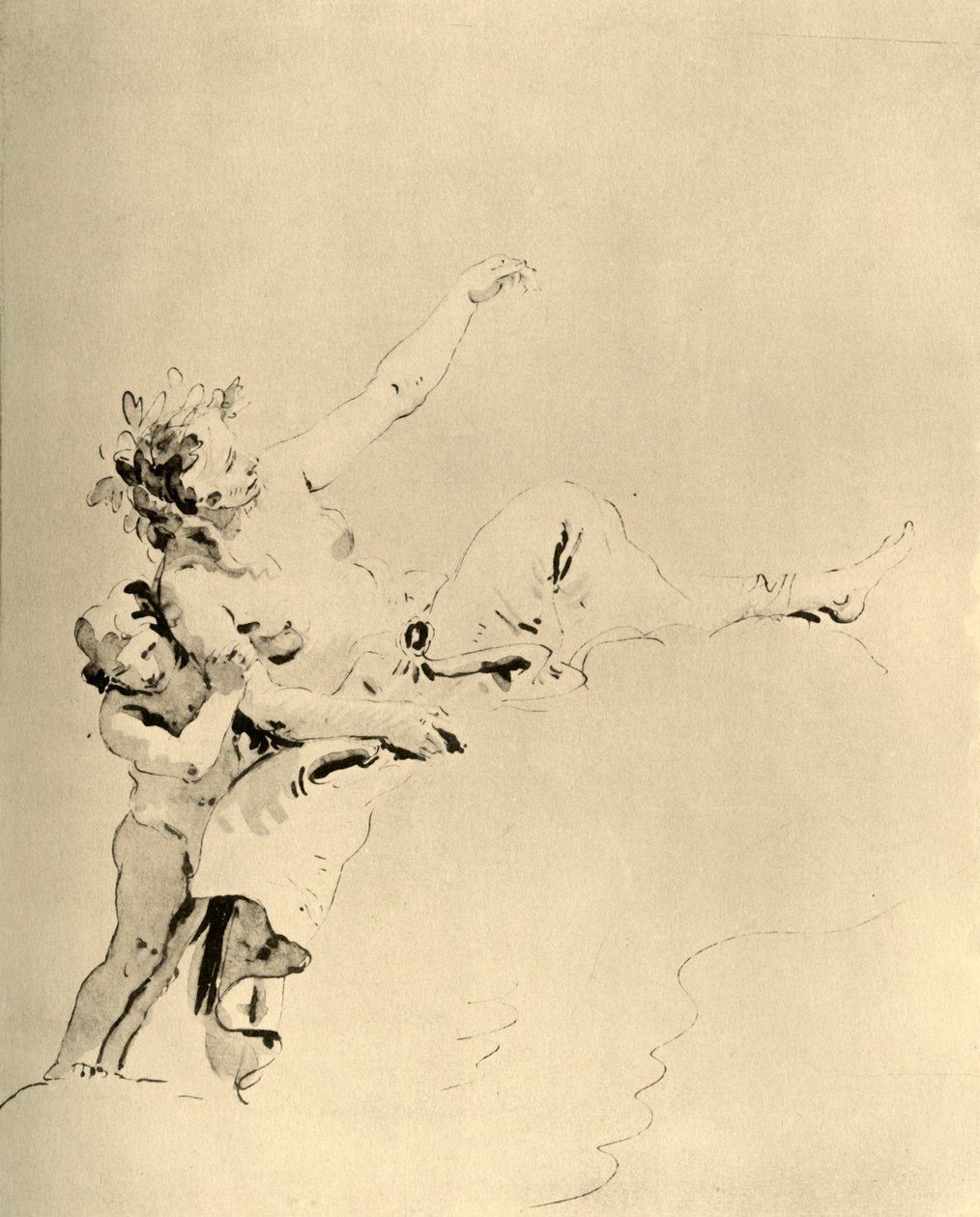 Bulutların üzerinde dinlenen ve bir Aşk Tanrısı tarafından desteklenen kadın, 18. yüzyılın ortalarında, 1928 by Giovanni Battista Tiepolo