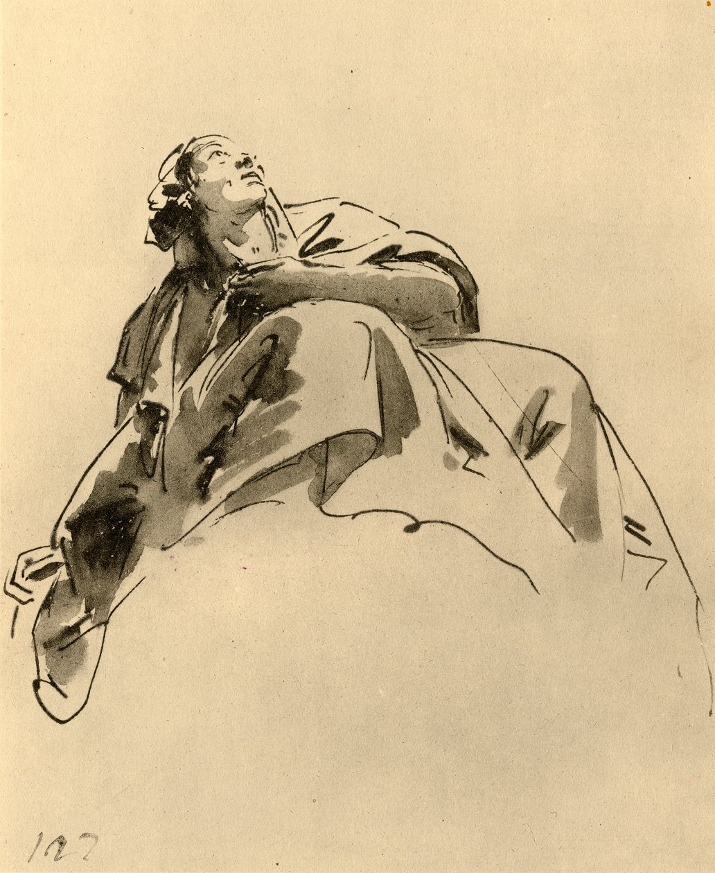 Oturan kadın, aşağıdan eğik olarak görülüyor, 18. yüzyılın ortaları, 1928 by Giovanni Battista Tiepolo