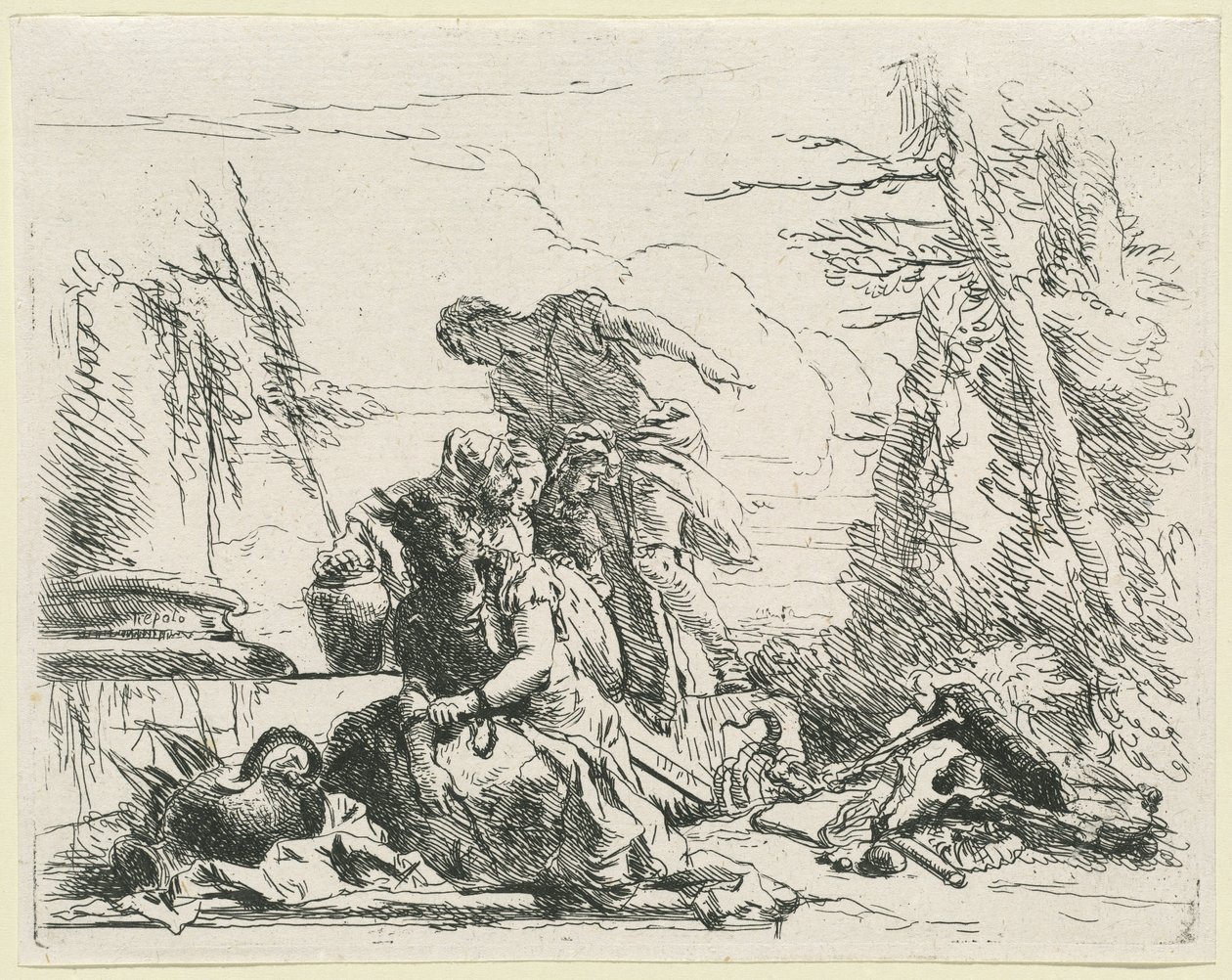 Yanan Kemik Yığını Hakkında Kadınlar ve Erkekler by Giovanni Battista Tiepolo