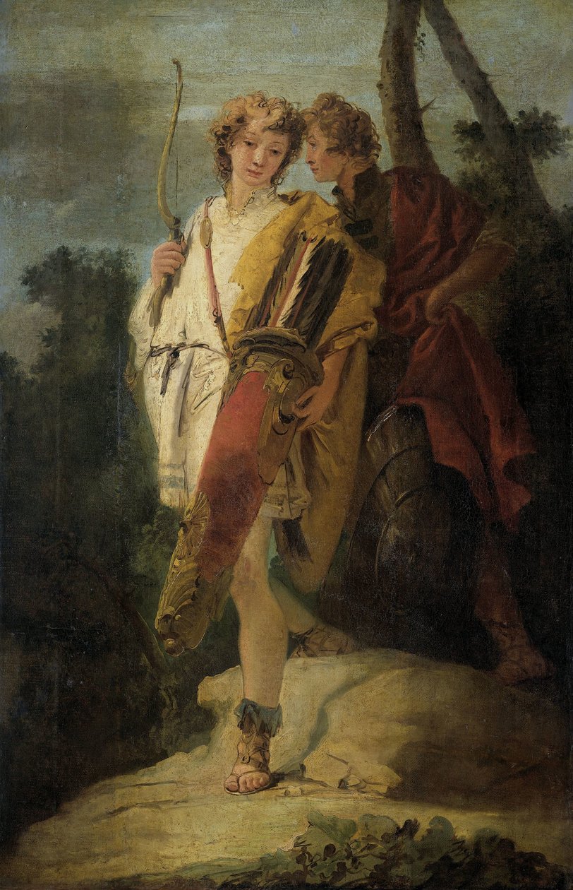 Yaylı ve büyük Sadaklı Genç Adam ve Kalkanlı Arkadaşı, daha önce Telemachus ve Mentor olarak adlandırıldı by Giovanni Battista Tiepolo