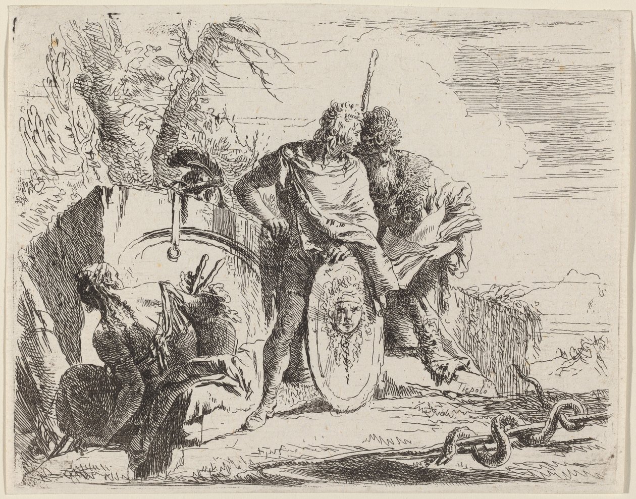 Filozof ve Oturan Kadın ile Genç Asker by Giovanni Battista Tiepolo