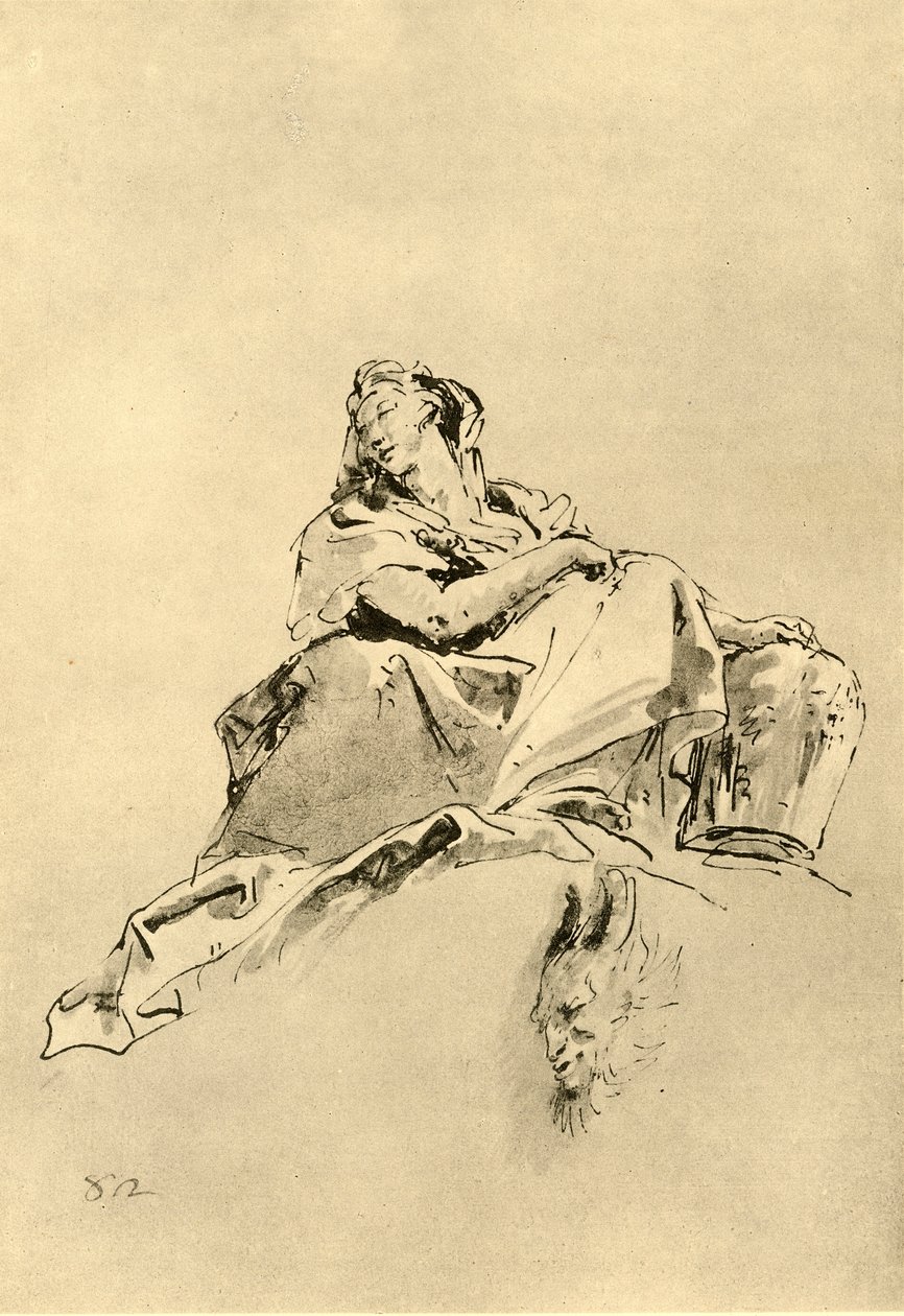 Oturan, yanında bir sürahi tutan genç kadın, 18. yüzyılın ortalarında, 1928 by Giovanni Battista Tiepolo