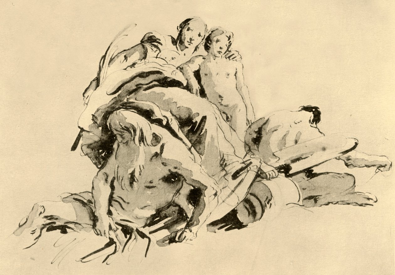 Boy, Rivergod ve Satyr ile Genç Kadın, 18. yüzyılın ortaları, 1928 by Giovanni Battista Tiepolo