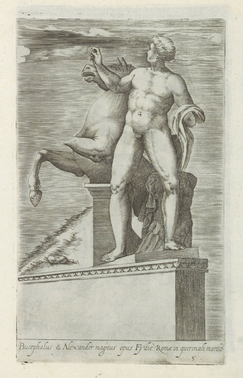 Heykeltıraş van een van de Dioscuren op het Quirinaal te Rome Bucephalus & Alexander the büyük çalışma by Giovanni Battista de
