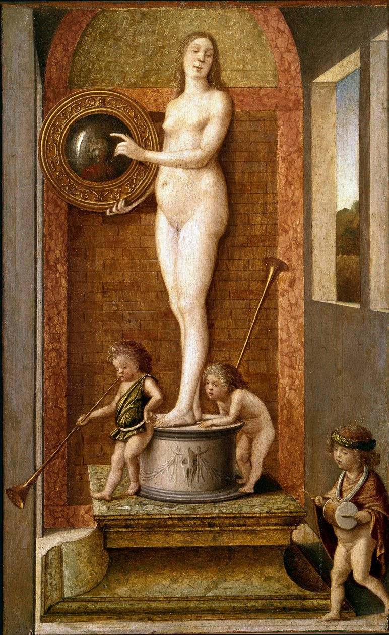 Prudence (ya da Vanite) Alegorisi. Giovanni Bellini (yaklaşık 1432-1516) tarafından ahşap üzerine boyama, il Giambellino 1490 yakl. Boyut 34x21 cm Venedik, Accademia Galerileri by Giovanni Bellini