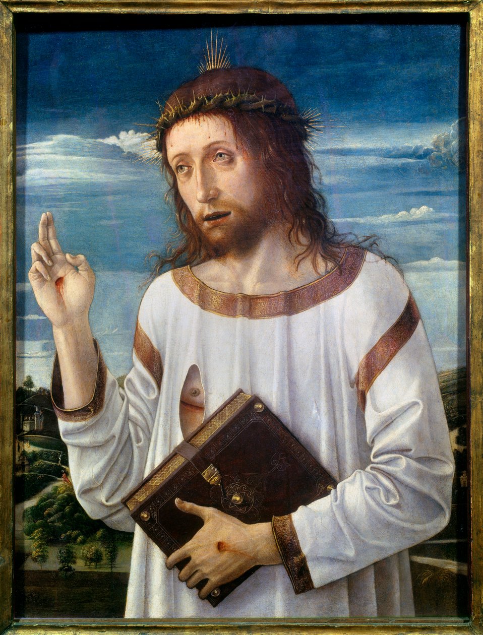 Christ Benching Tablo Giovanni Bellini dit il Giambellino (1430-1516) 1460 Sun.0.58x0.46 m - Christ Blessing. Giovanni Bellini