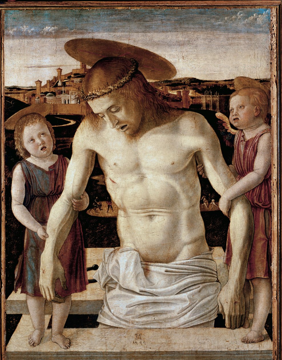 İki melekli ölü mesih (panelde tempera by Giovanni Bellini