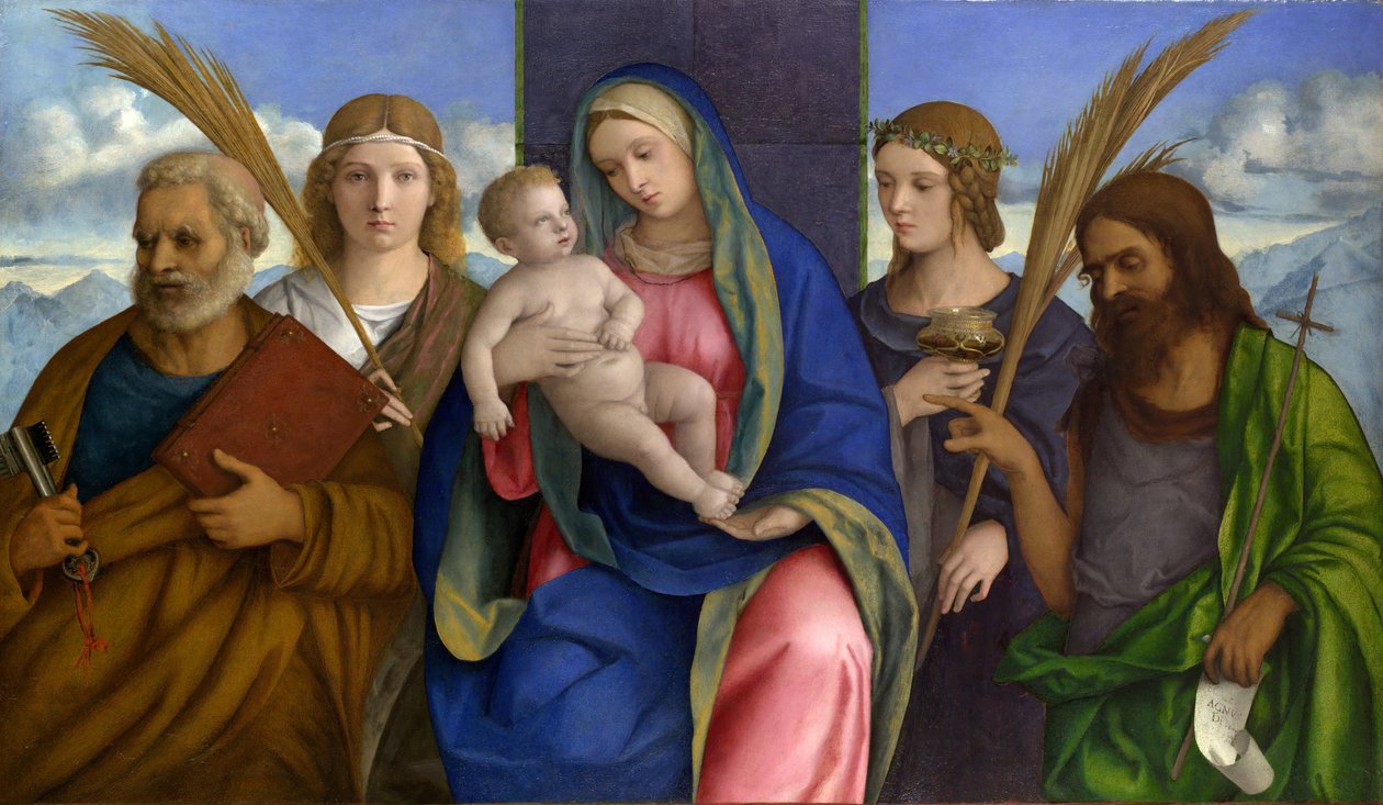 Azizler ile Madonna ve Çocuk. by Giovanni Bellini