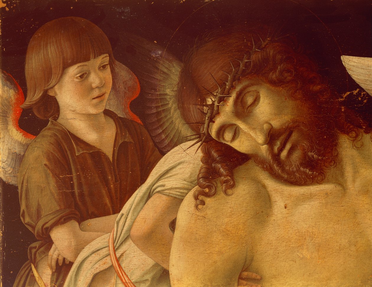 Melekler Tarafından Desteklenen Pieta veya Ölü Mesih, ca 1474, Giovanni Bellini (1431-36 - 1516), tempera on panel, 91x131 cm. detay. by Giovanni Bellini