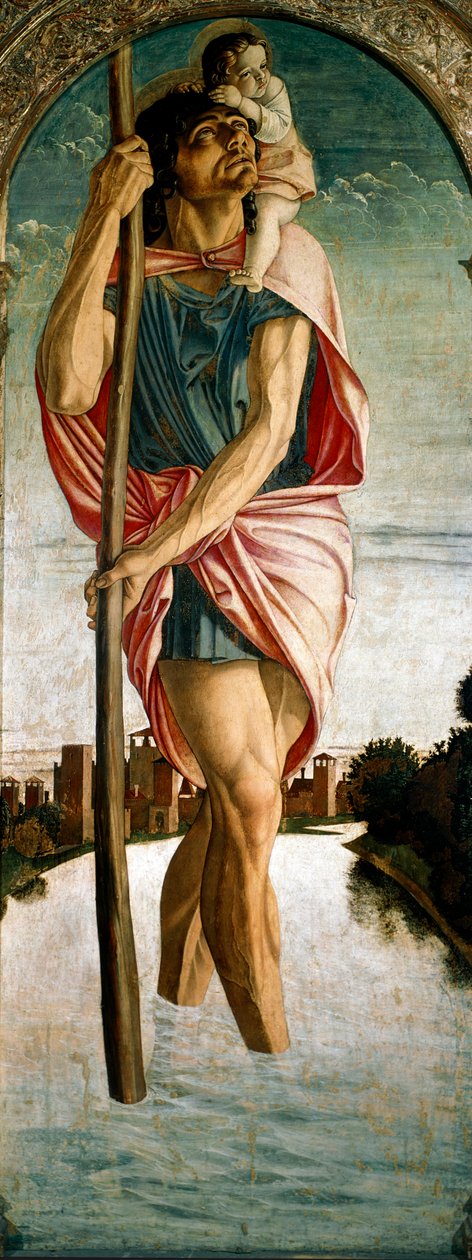 Saint Vincent Ferrier Poliptiği (Vicent Ferrer, Vicente Ferrer) (1350-1419): “” Saint Christopher ”” ”Soldaki panel. Ahşap üzerine resim Giovanni Bellini (yaklaşık 1432-1516) dit il Giambellino 1464-1468 Güneş 167x67 cm Venedik, Santi Giovanni e P Kilisesi by Giovanni Bellini